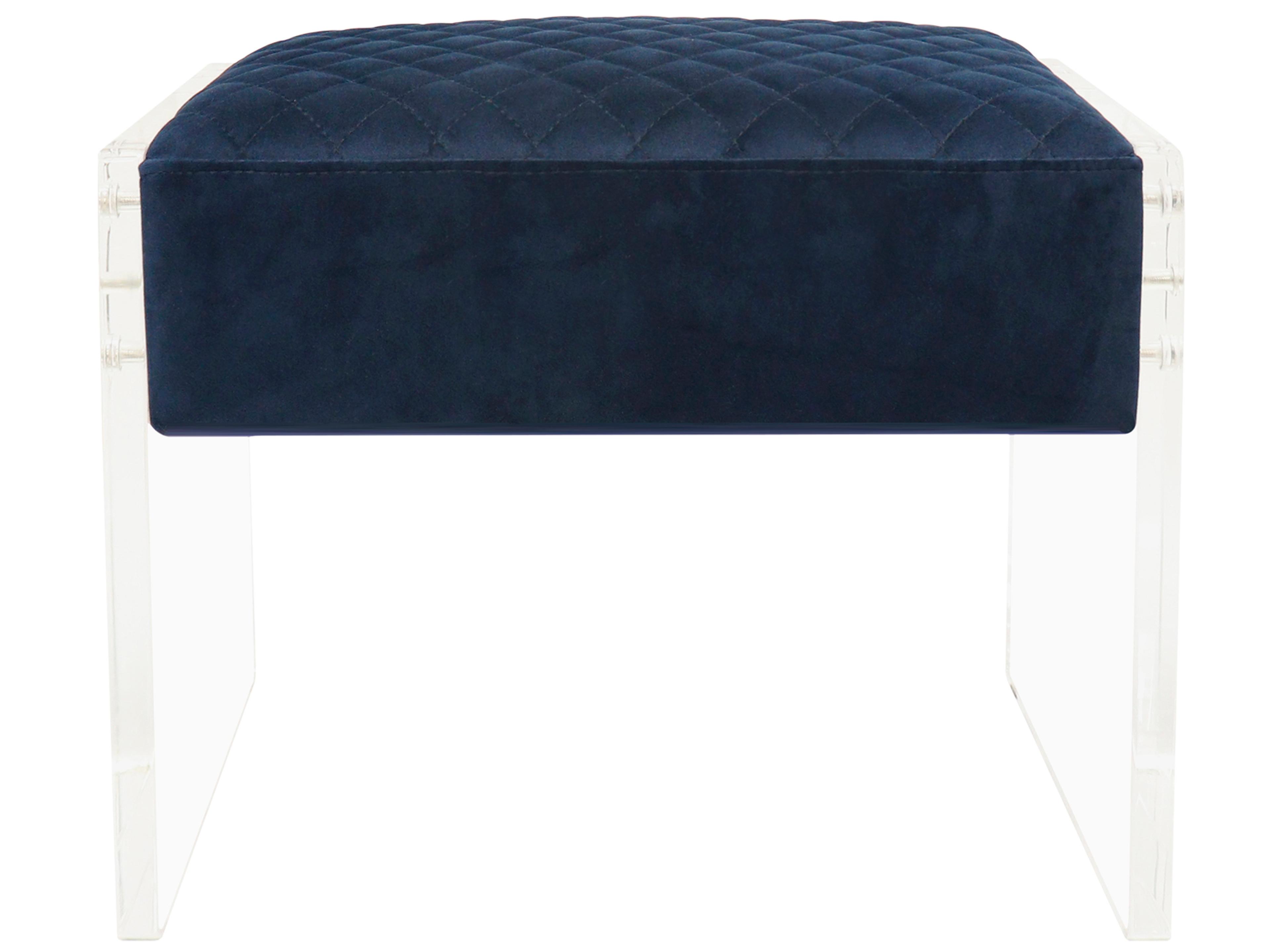 Pasargad Home Tribecca Navy Clear Blue Velvet Upholstered Accent Stool
