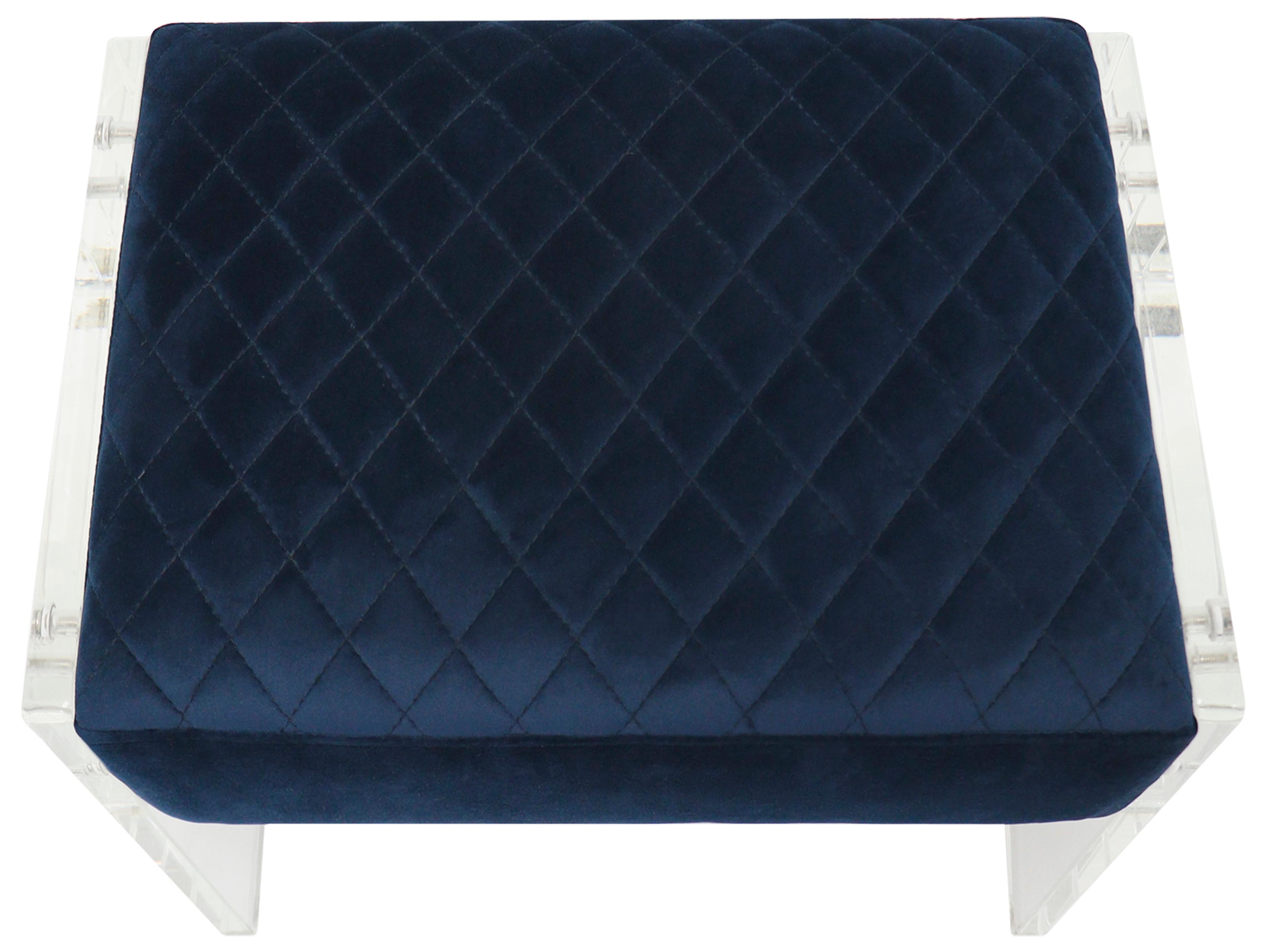 Pasargad Home Tribecca Navy Clear Blue Velvet Upholstered Accent Stool
