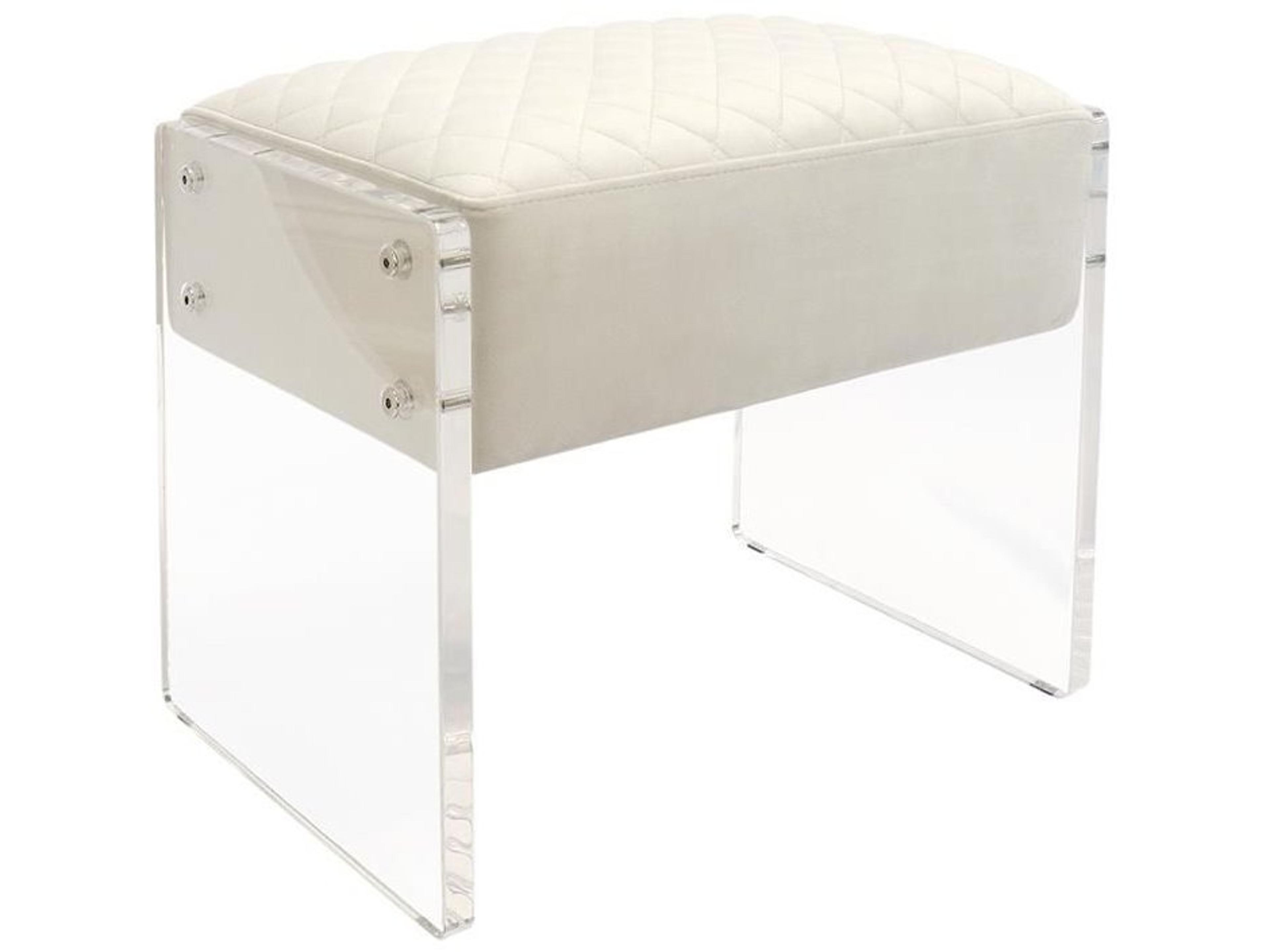 Tribecca Ivory Clear White Velvet Upholstered Accent Stool