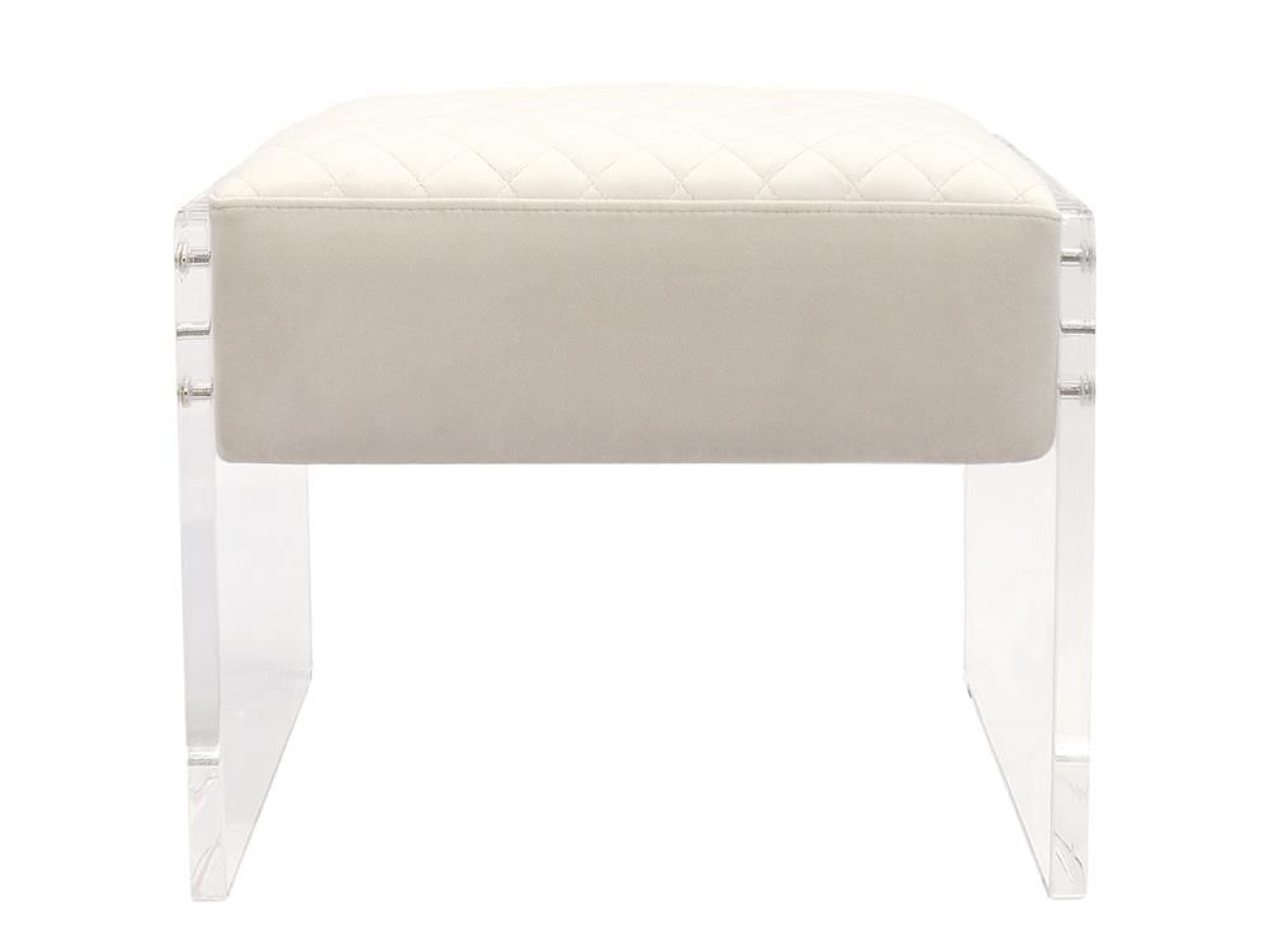 Pasargad Home Tribecca Ivory Clear White Velvet Upholstered Accent Stool