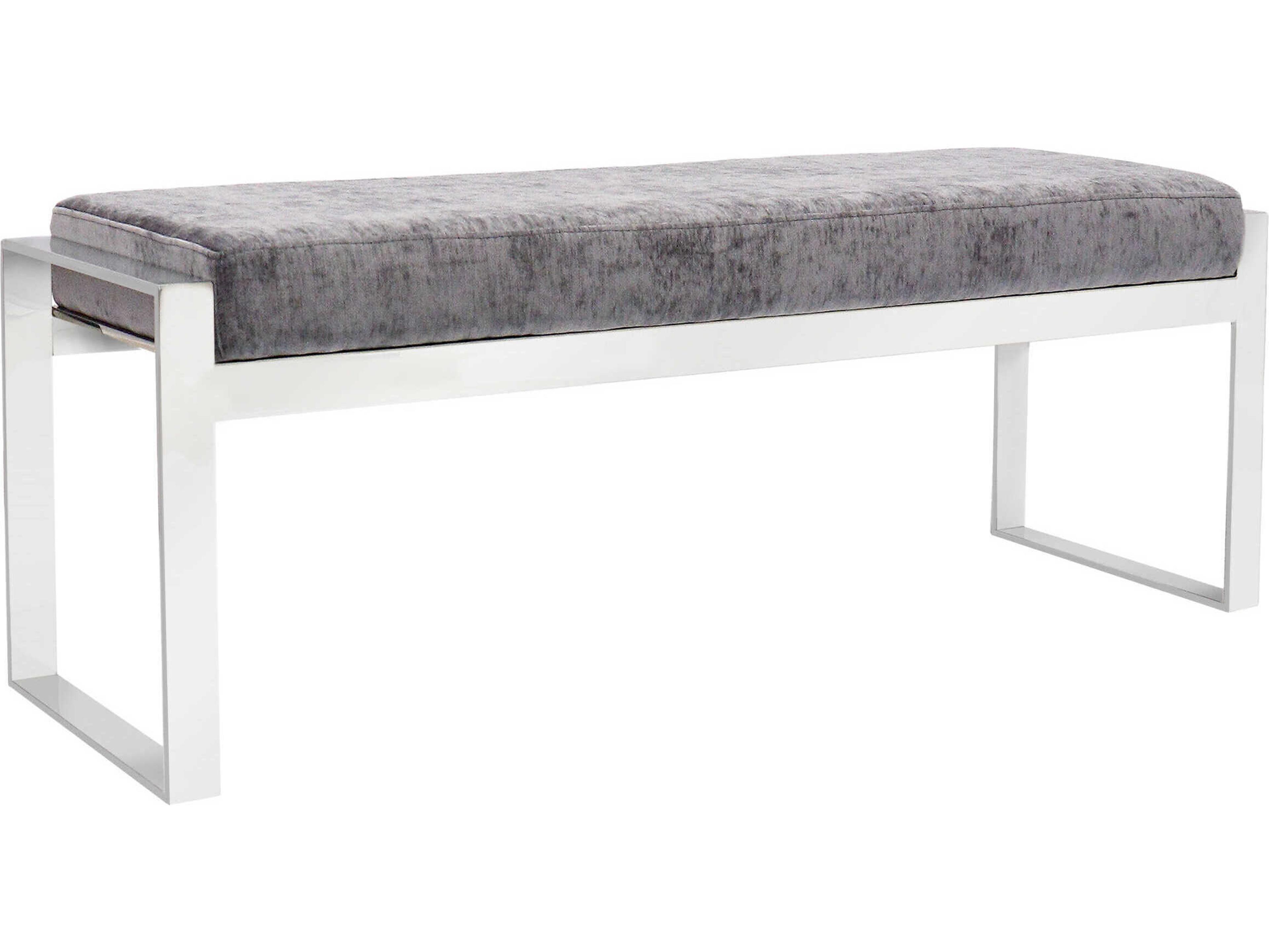 Luxe Grey Chrome Velvet Upholstered Accent Bench