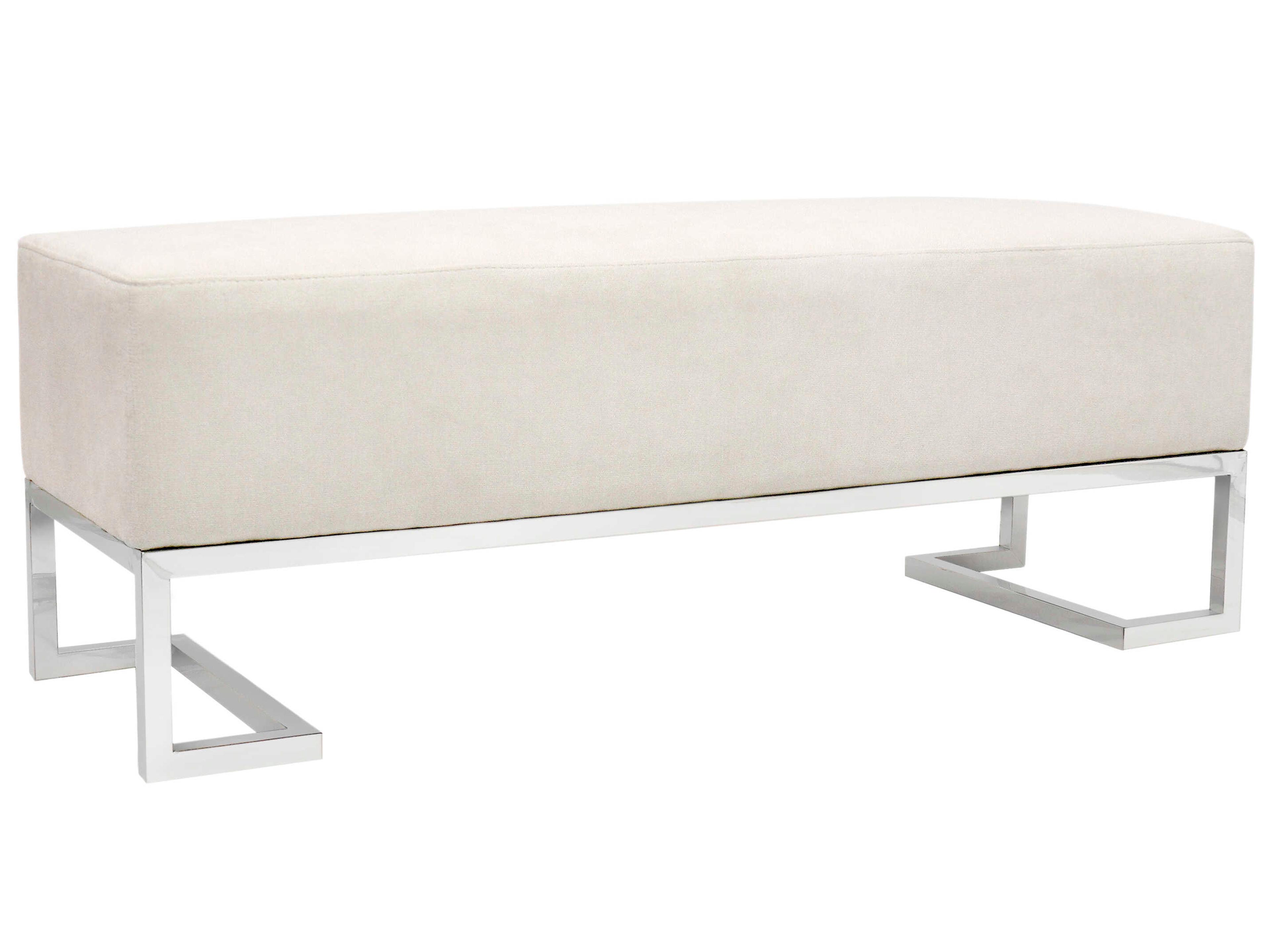 Luxe Ivory Chrome White Upholstered Accent Bench