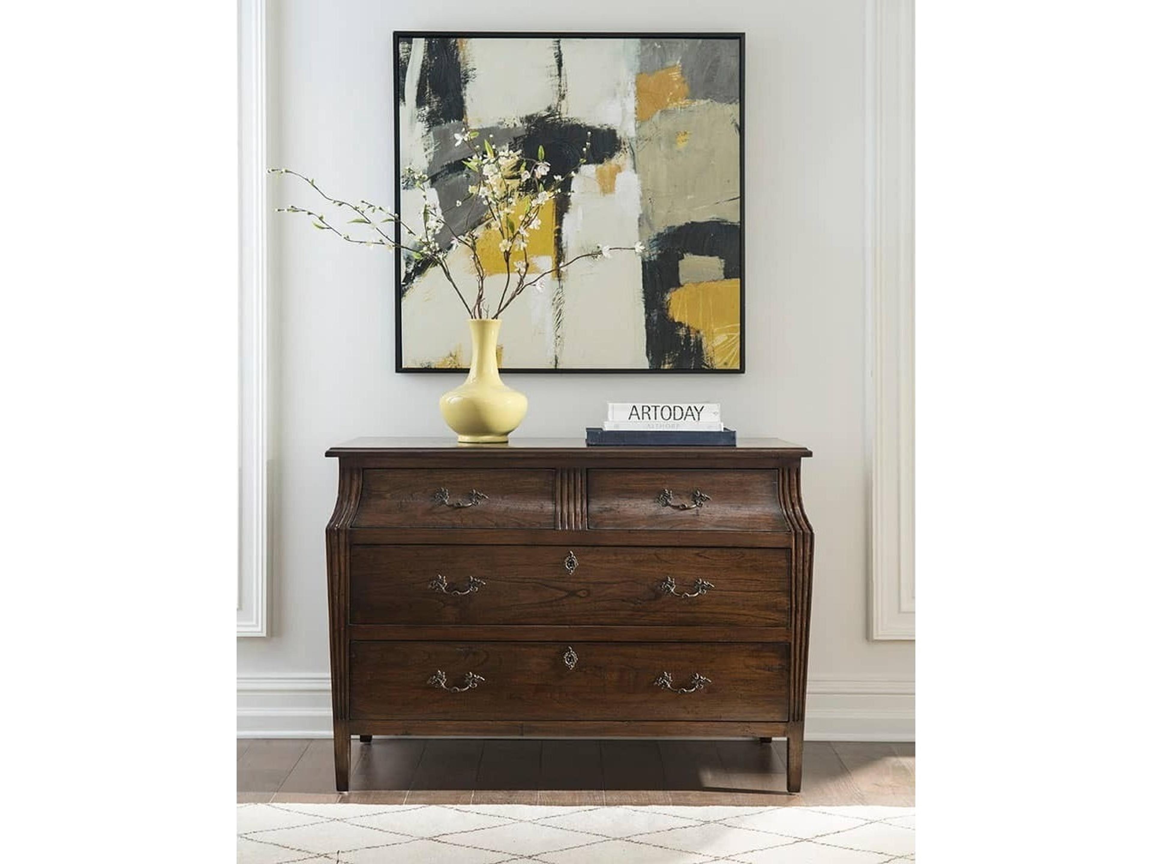 4-Drawers Brown Oak Wood Dresser