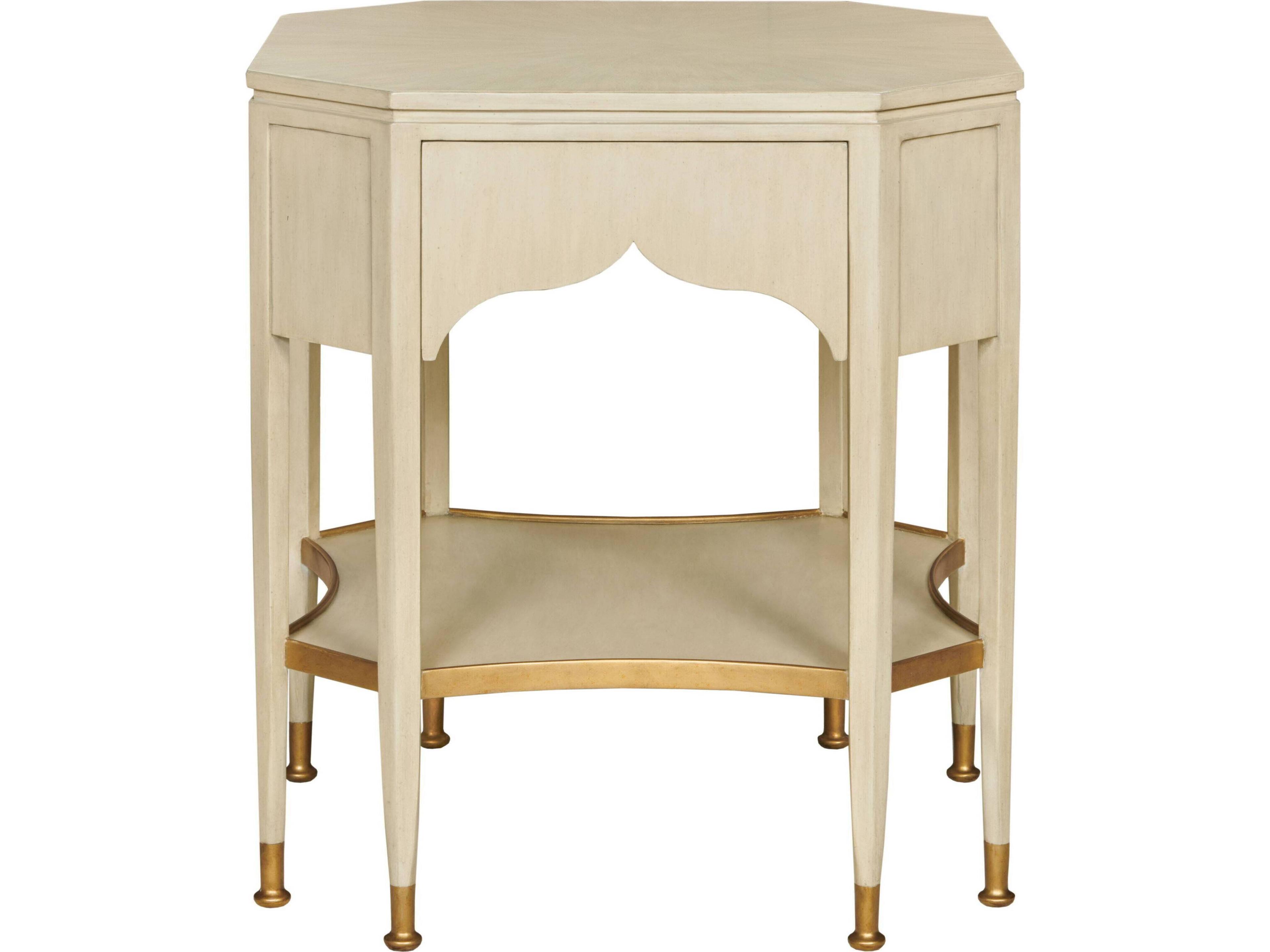 Octagonal Wood Linen Paint End Table