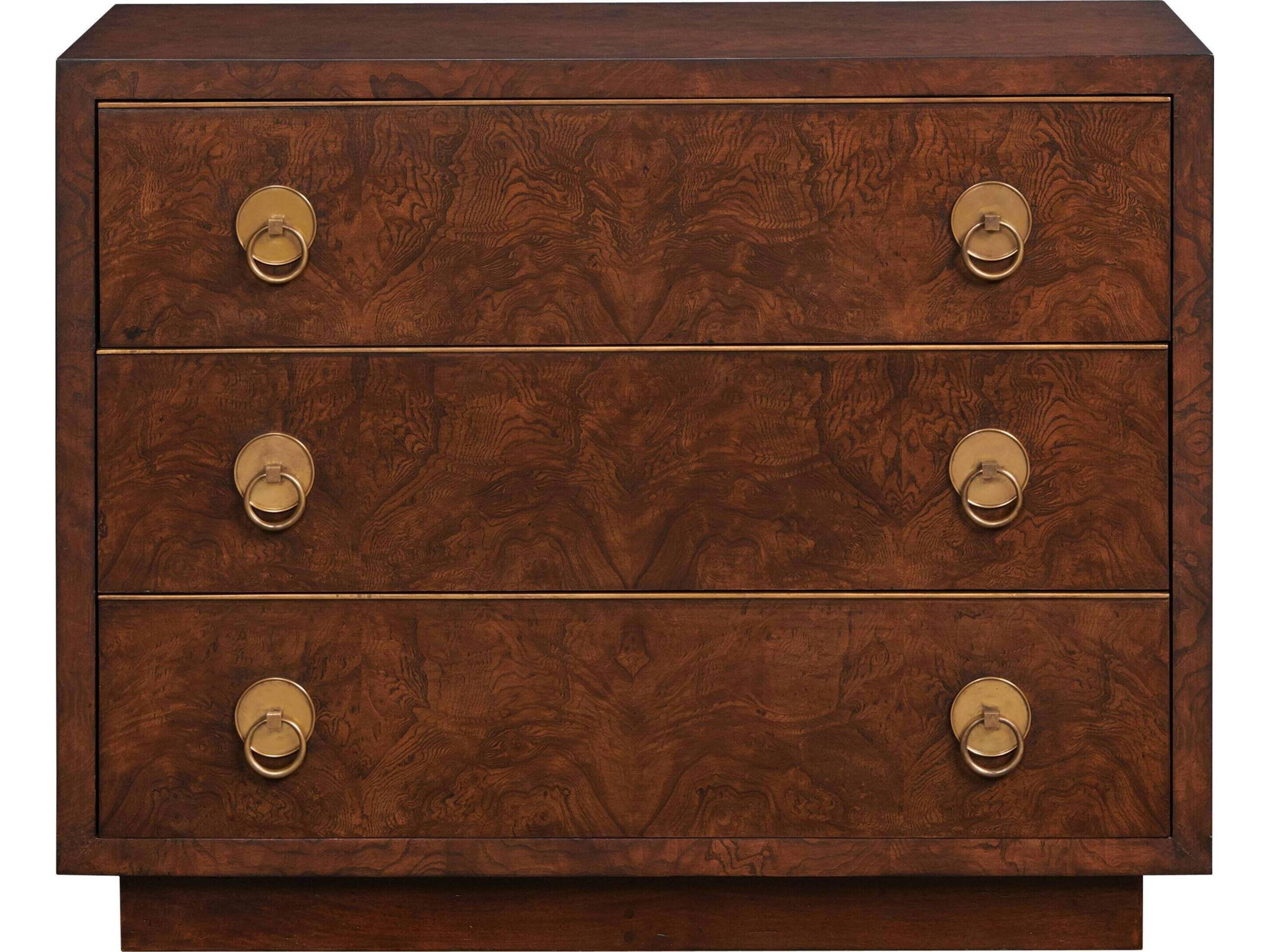 3-Drawers Brown Mahogany Wood Nightstand