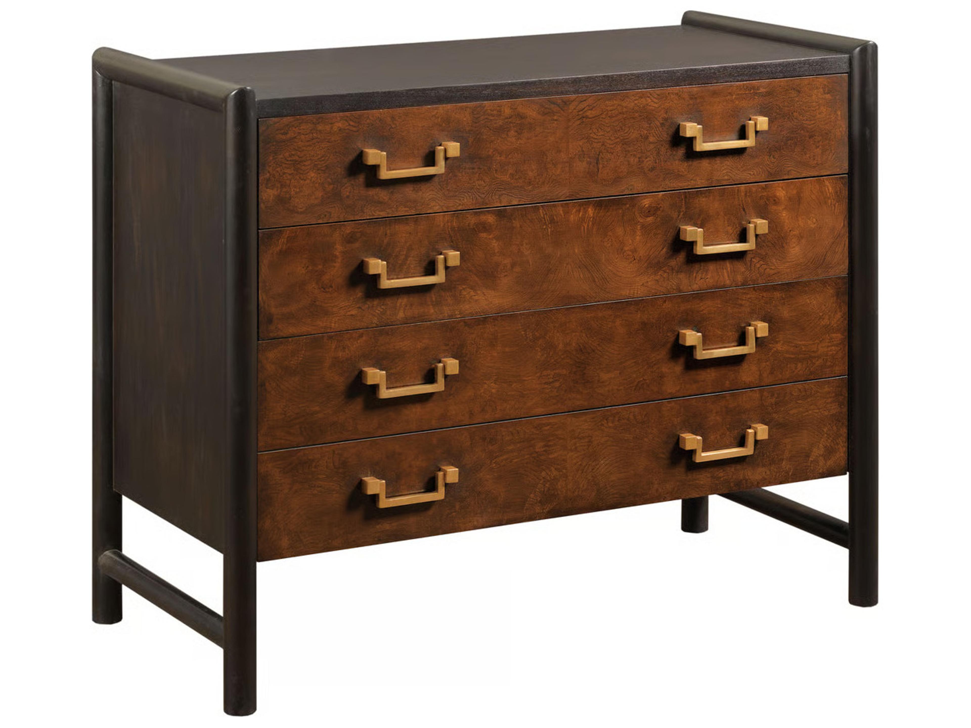 Black Mahogany Burl Drawers Brown Wood Accent Chest
