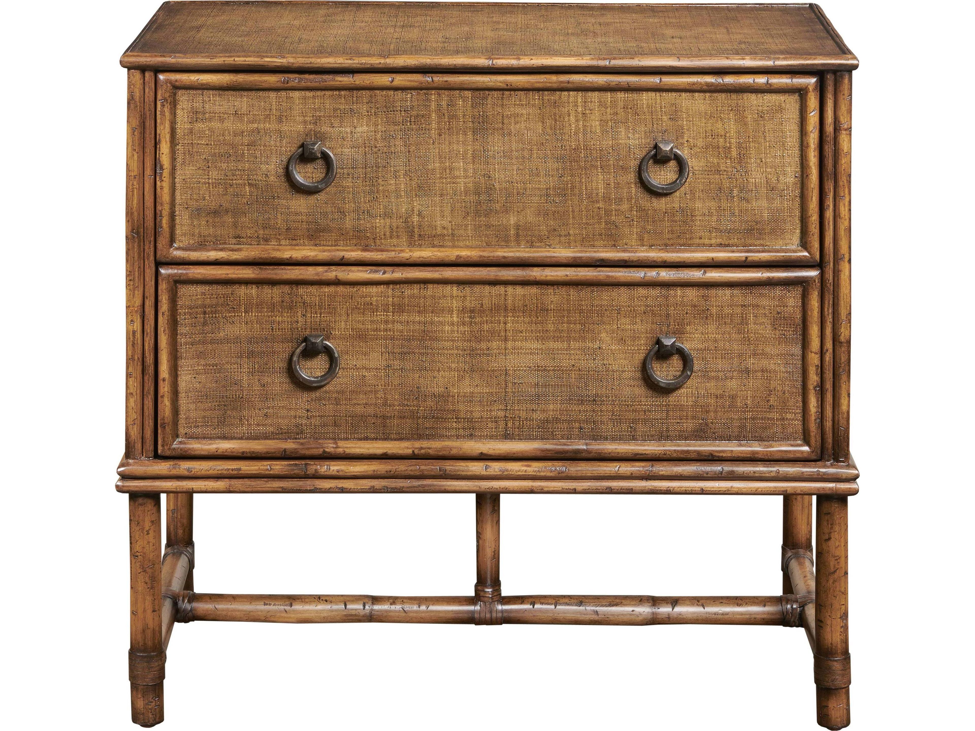 2-Drawers Brown Rattan Nightstand