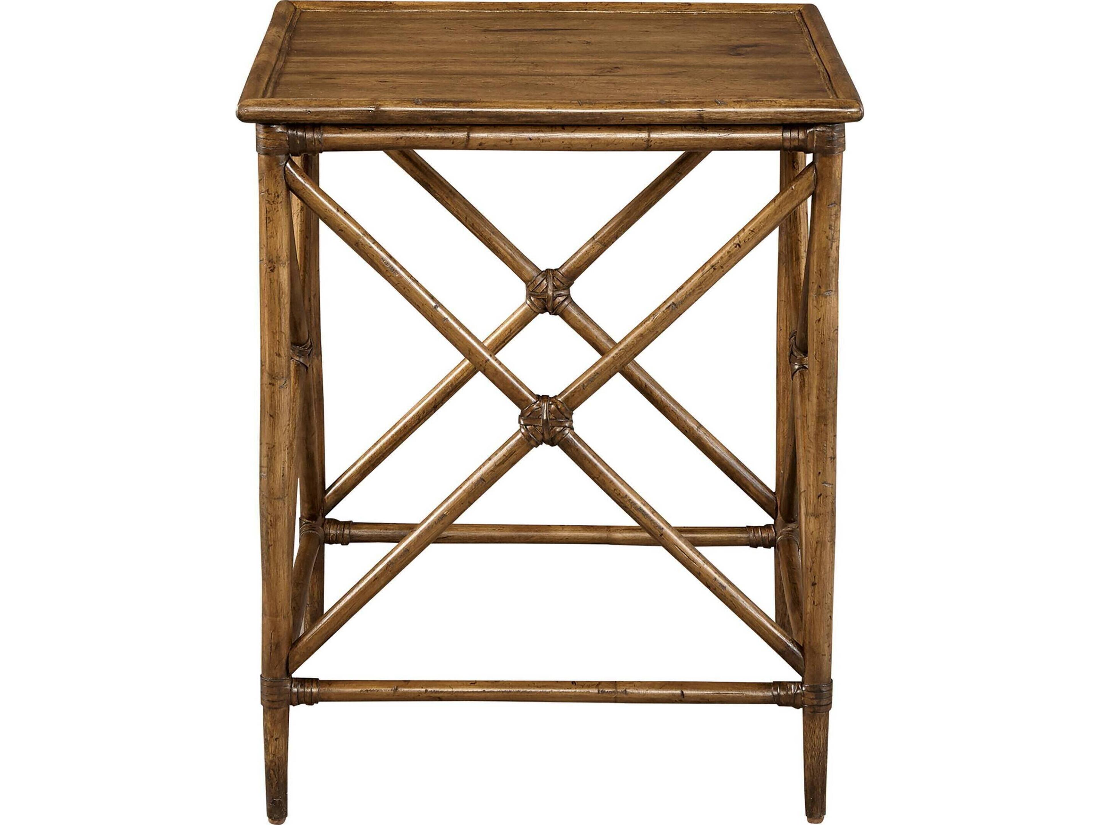 Square Rattan Knotty Pecan End Table