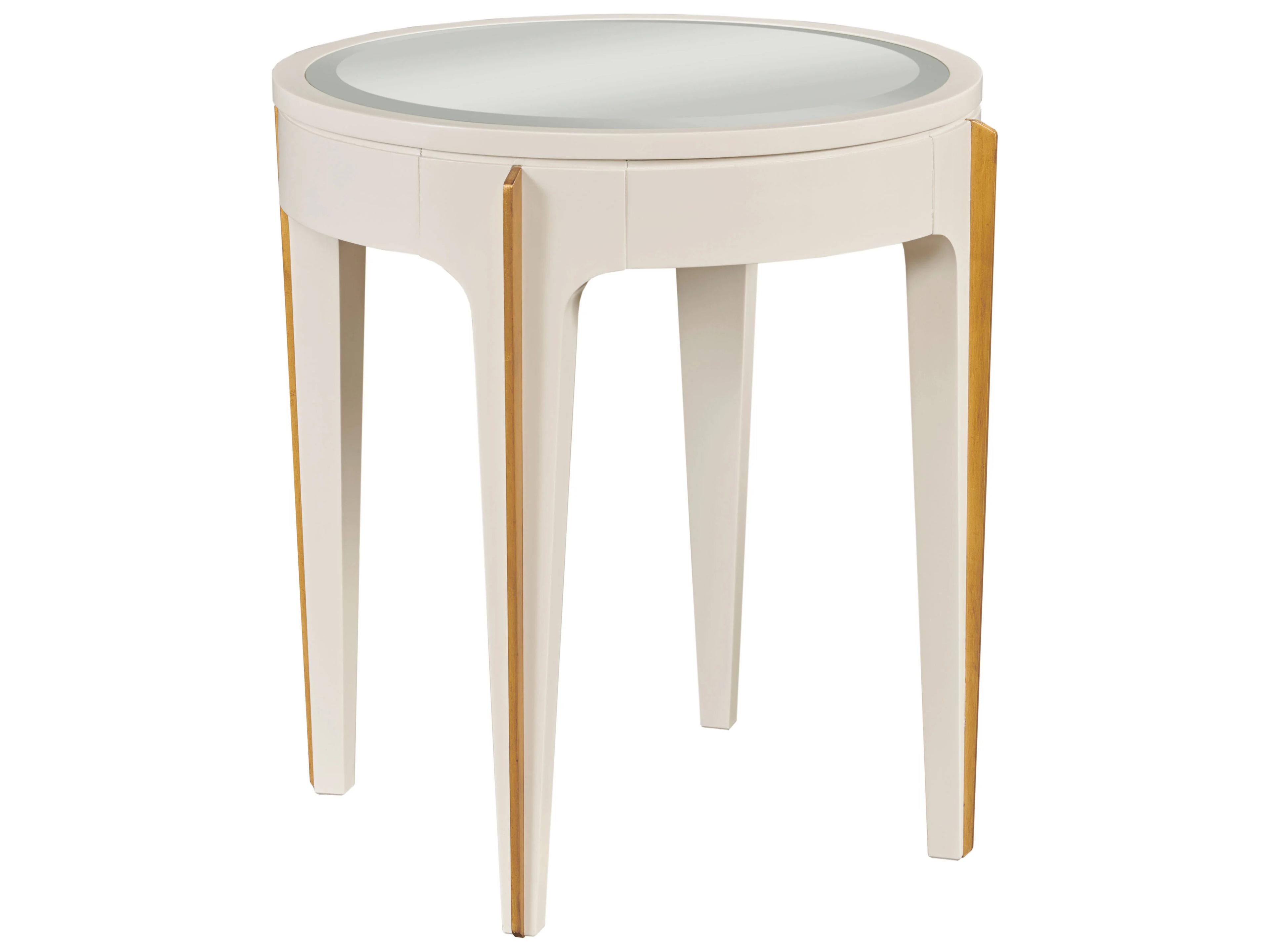 Round Mirror White Lacquer End Table