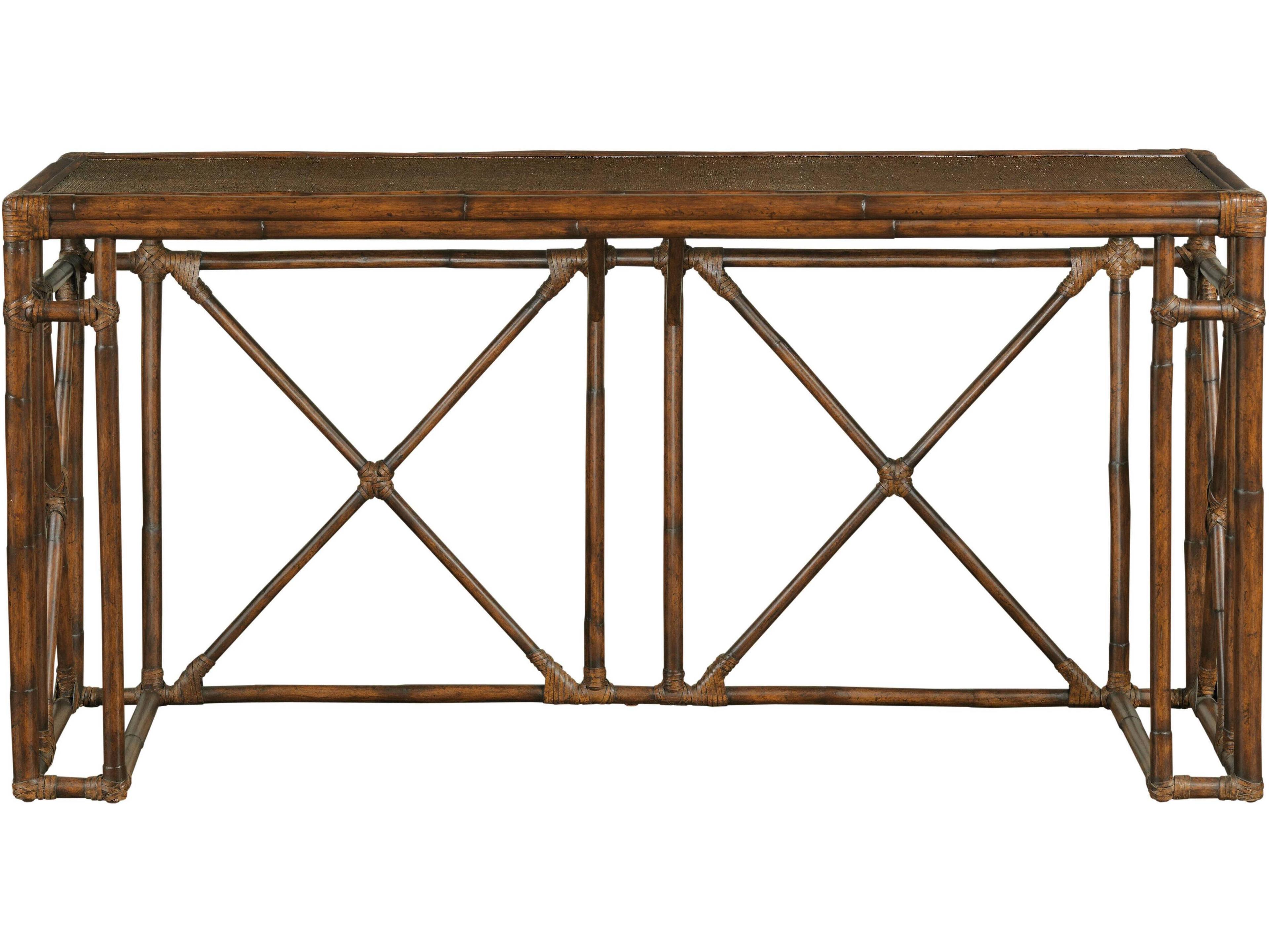 Rectangular Rattan Mahogany Console Table
