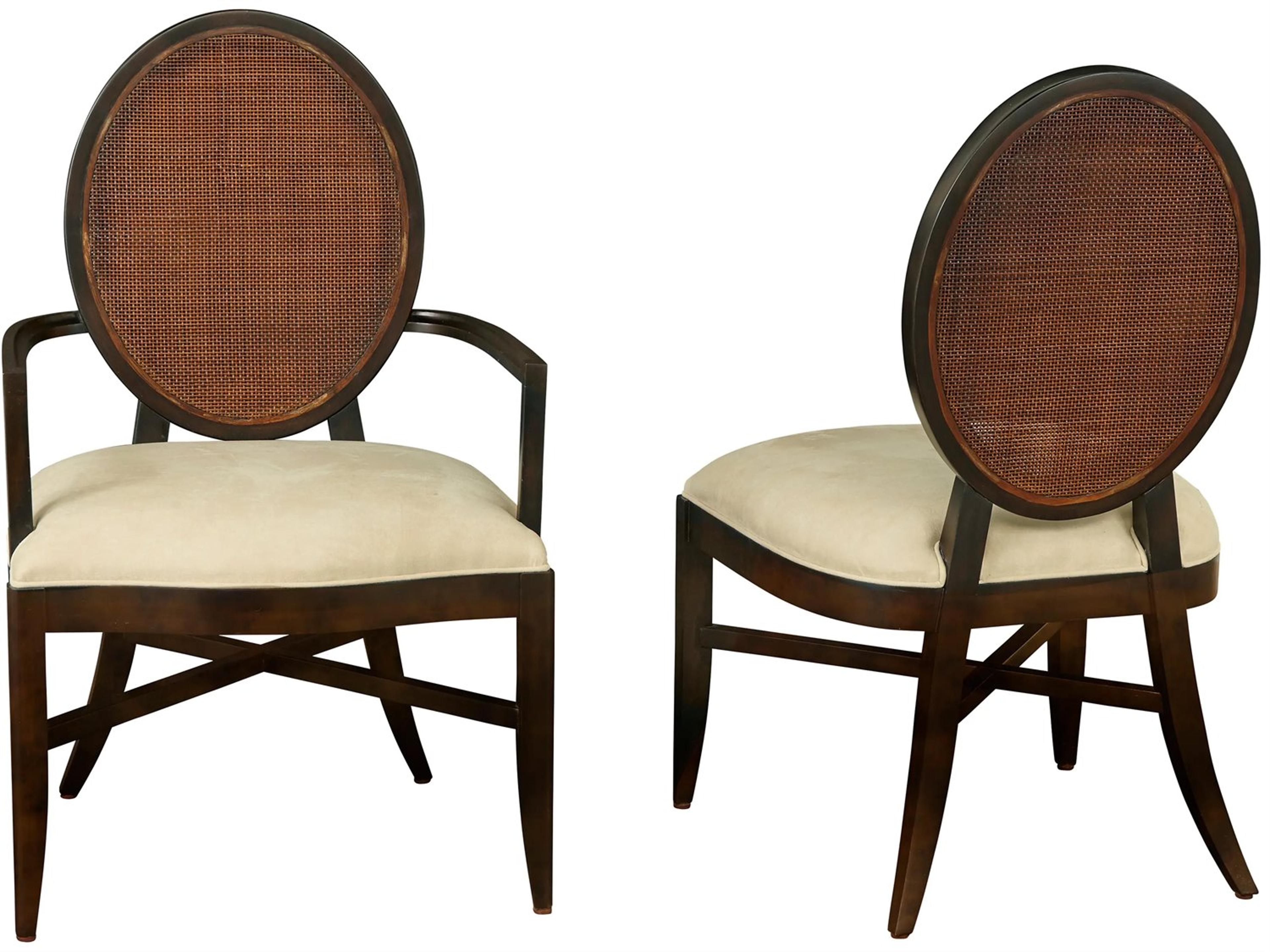 Oval Cane Brown Upholstered Armless Dining Chair