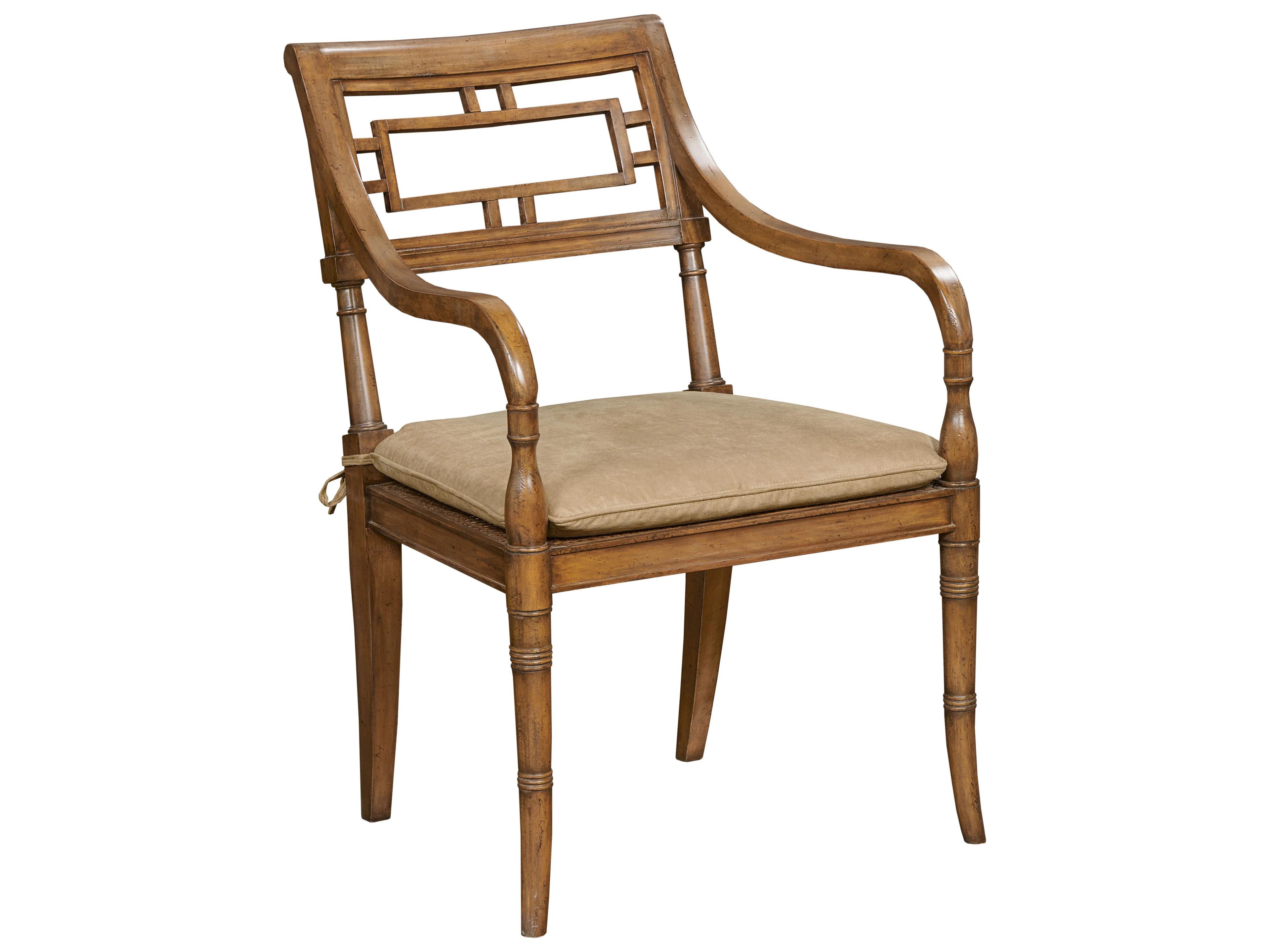 Mahogany Wood Brown Upholstered Arm Dining Chair
