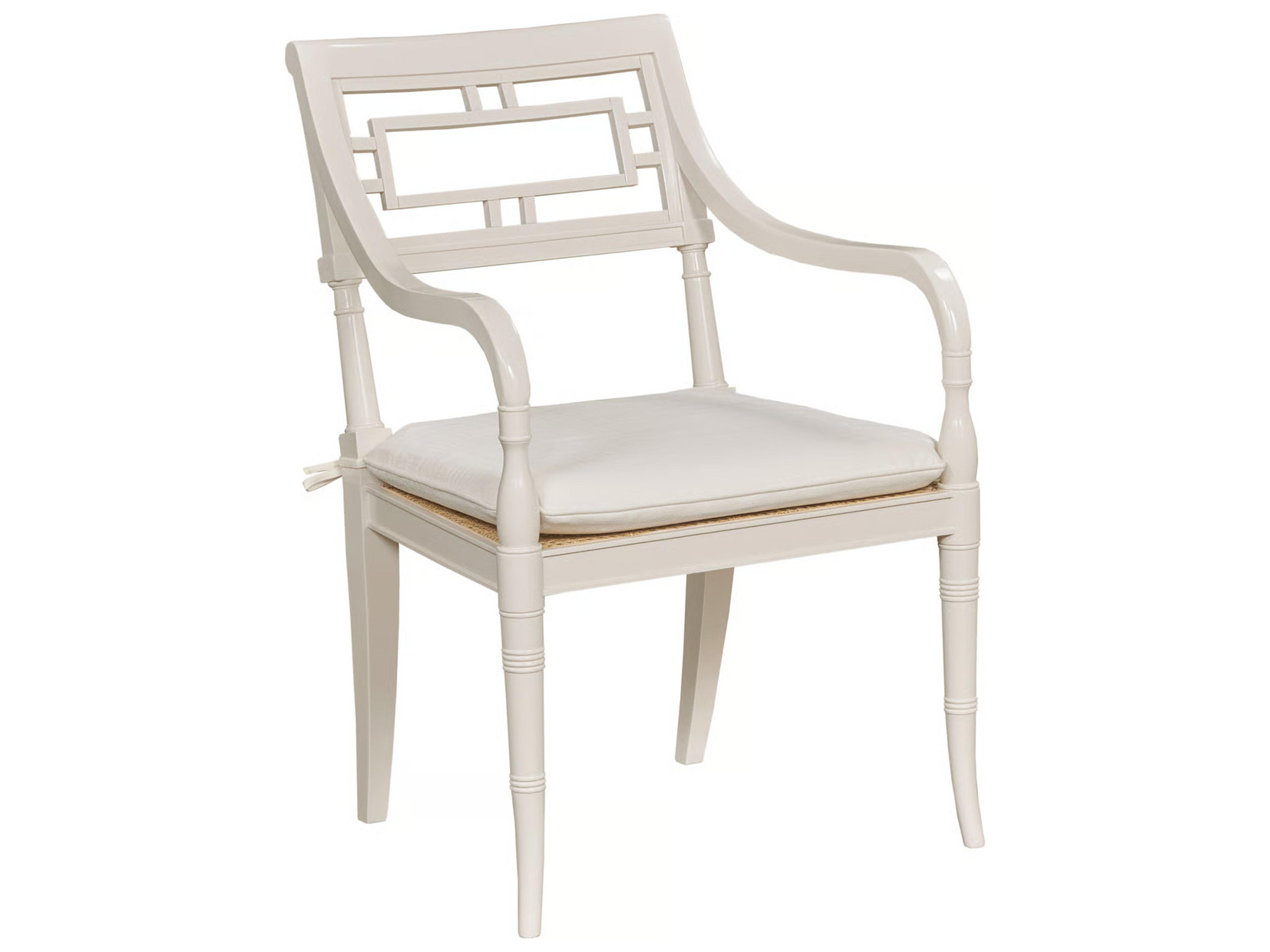 Port Eliot Mahogany Wood White Upholstered Arm Dining Chair