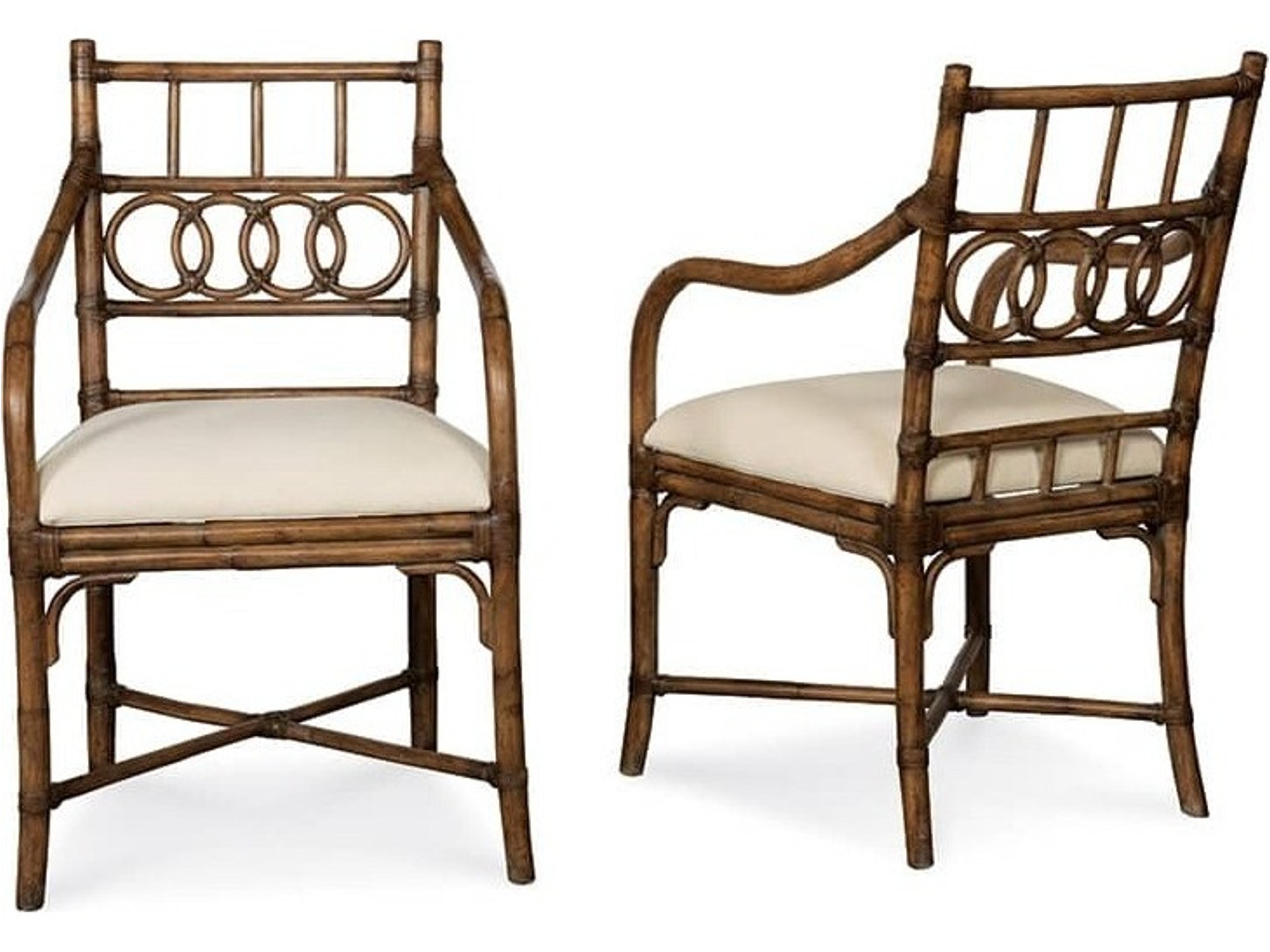 Rattan Brown Leather Arm Dining Chair