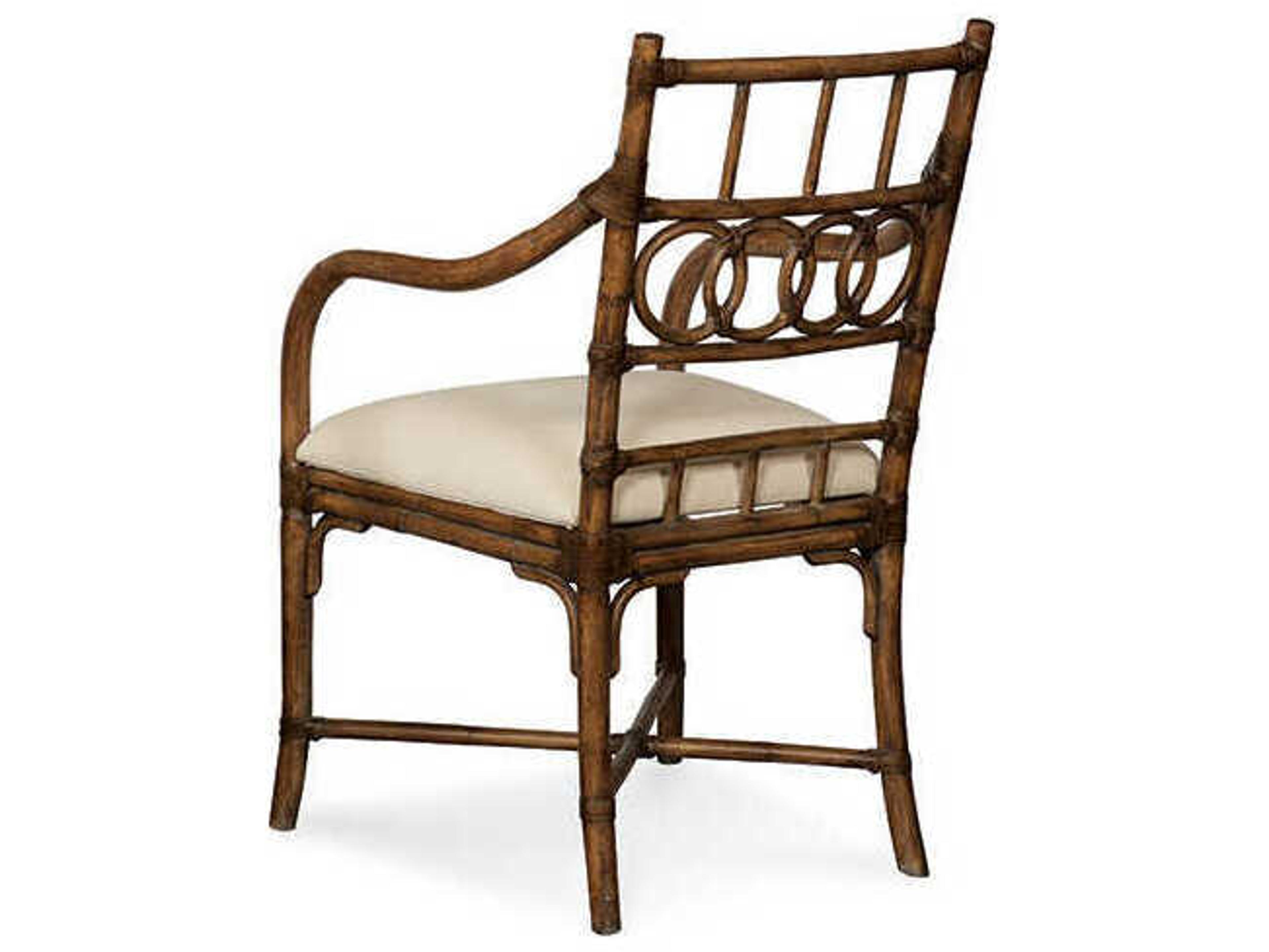 Port Eliot Rattan Brown Leather Arm Dining Chair