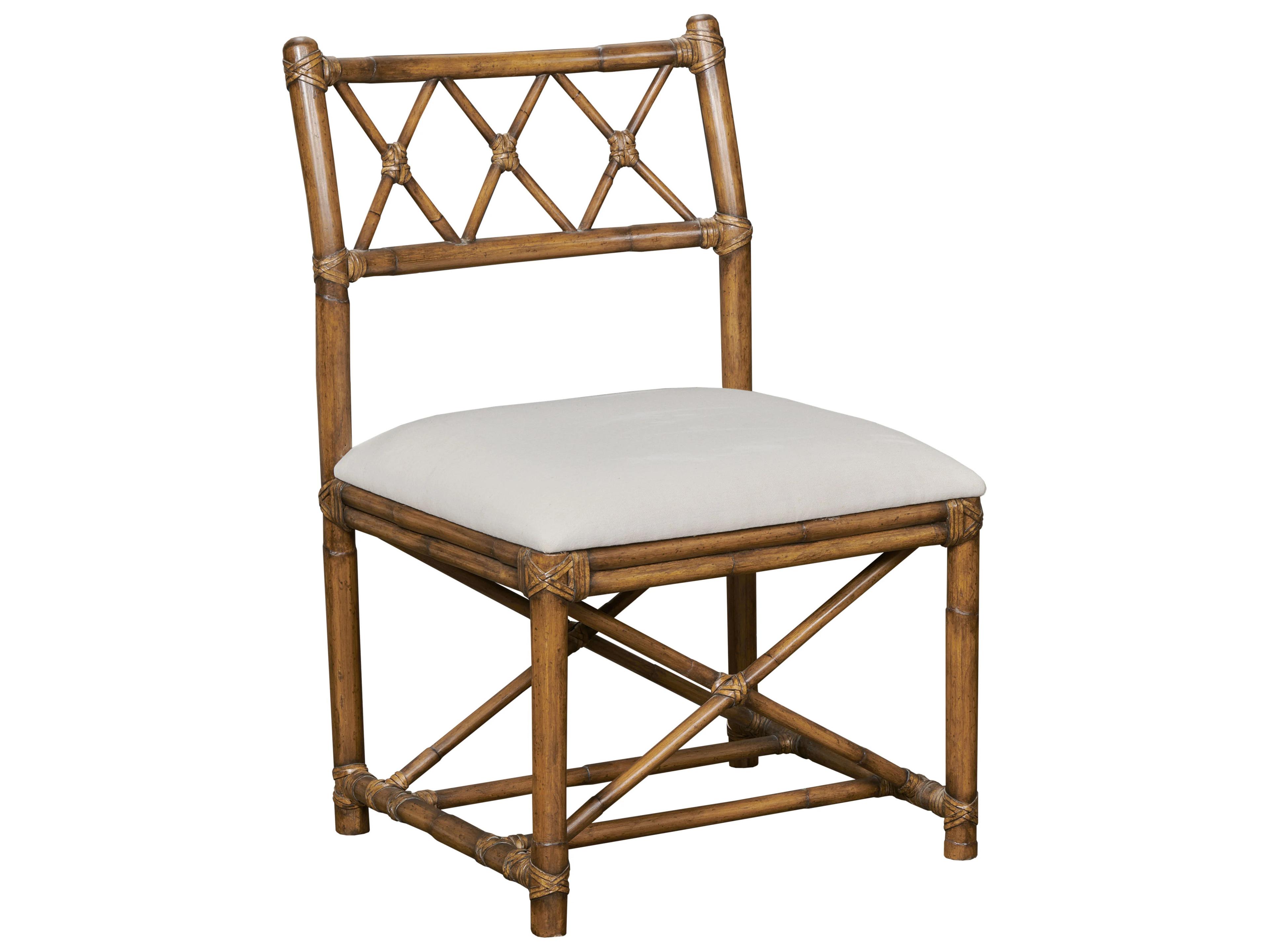 Bamboo Wood Brown Upholstered Armless Dining Chair