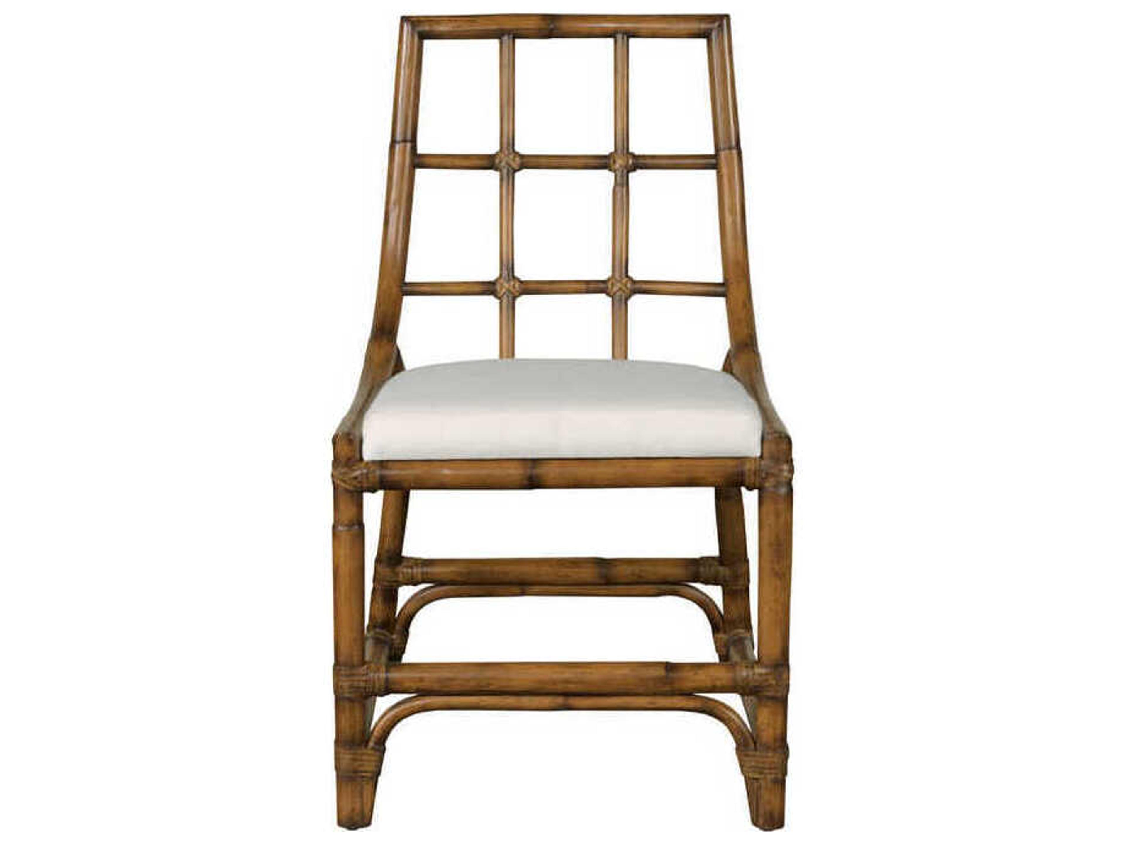 Rattan Brown Leather Armless Dining Chair
