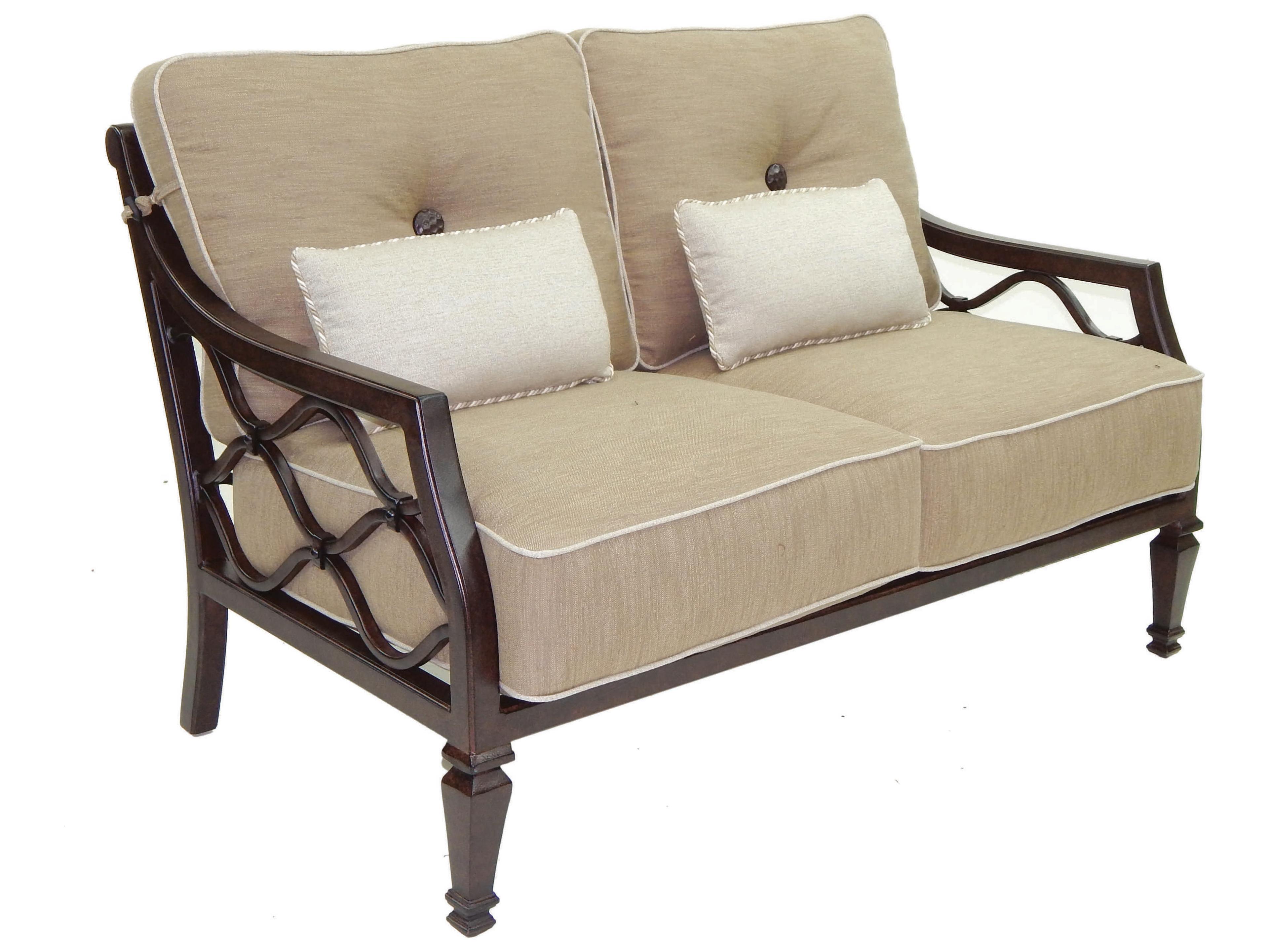 Villa Bianca Deep Seating Cast Aluminum Outdoor Patio Loveseat with Two Kidney Pillows