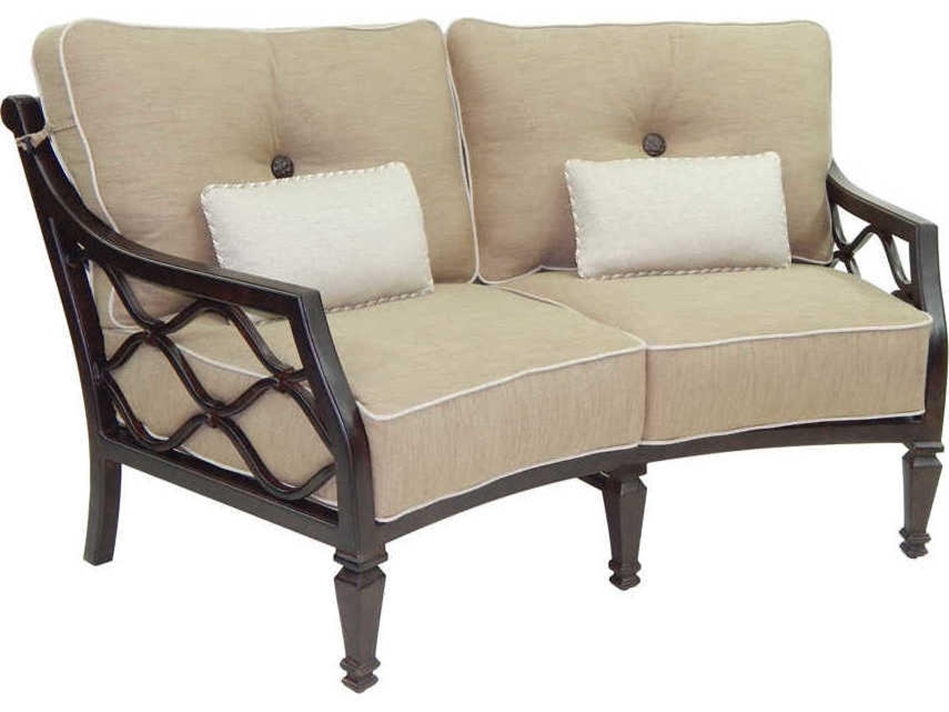 Villa Bianca Deep Seating Cast Aluminum Crescent Patio Loveseat with Two Kidney Pillows