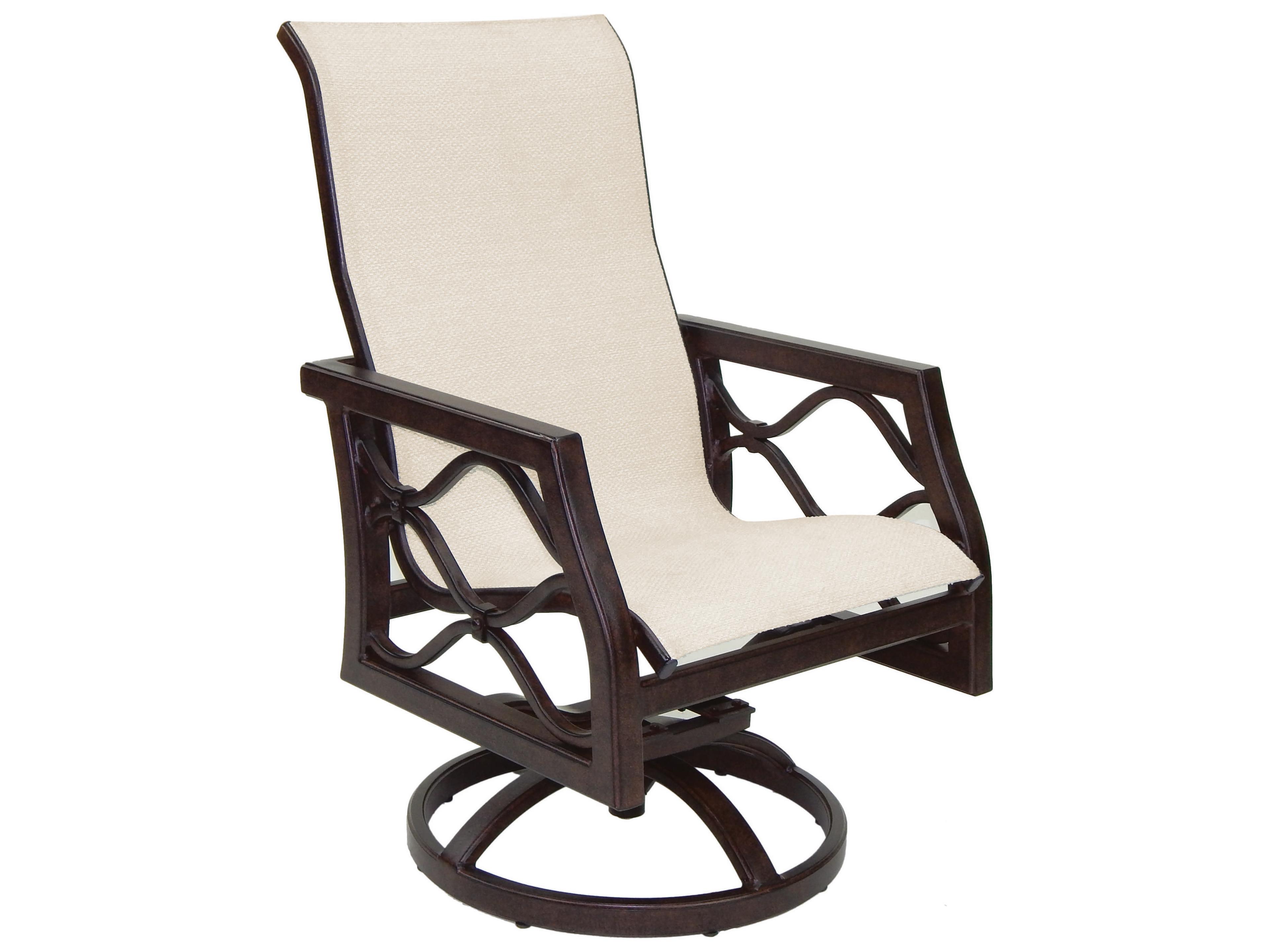 Villa Bianca Sling Dining Cast Aluminum Swivel Rocker Outdoor Dining Arm Chair