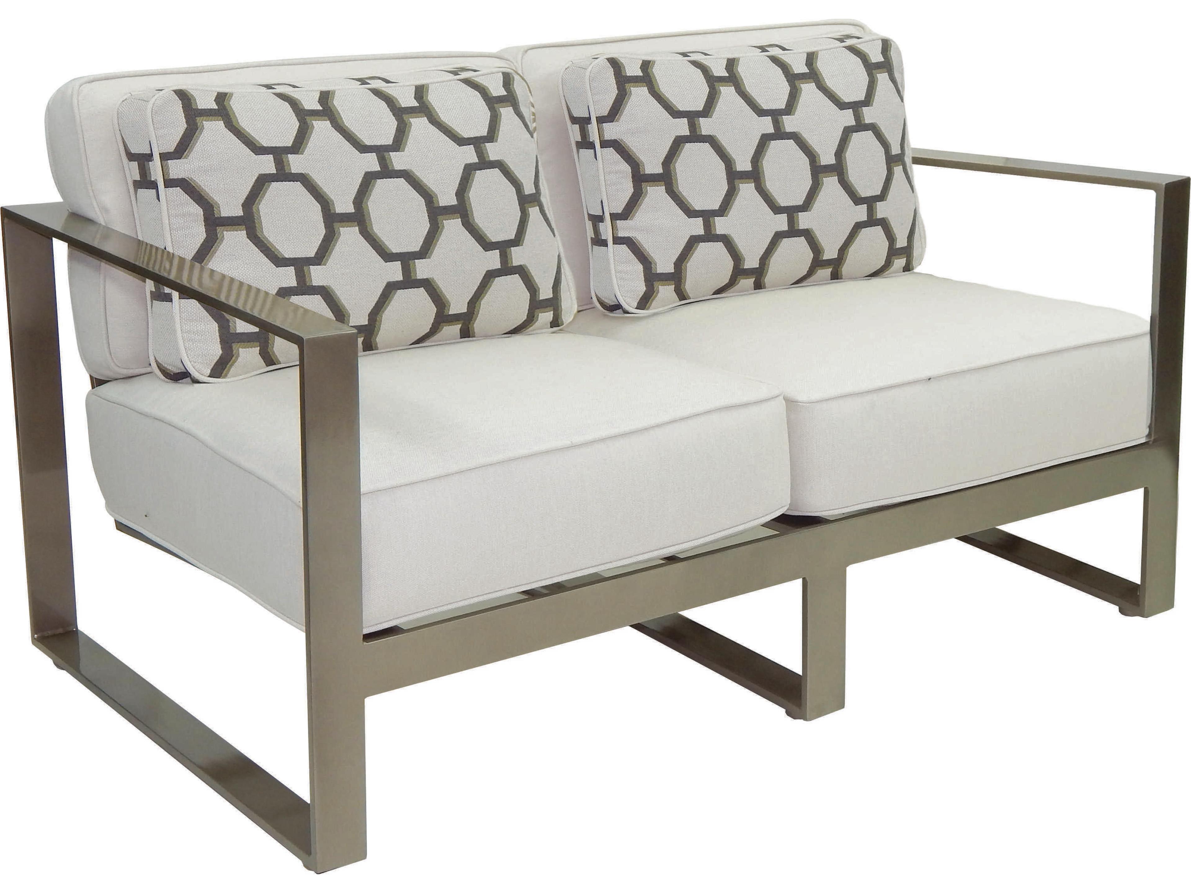 Park Place Deep Seating Cushion Cast Aluminum Outdoor Patio Loveseat with Two Pillows