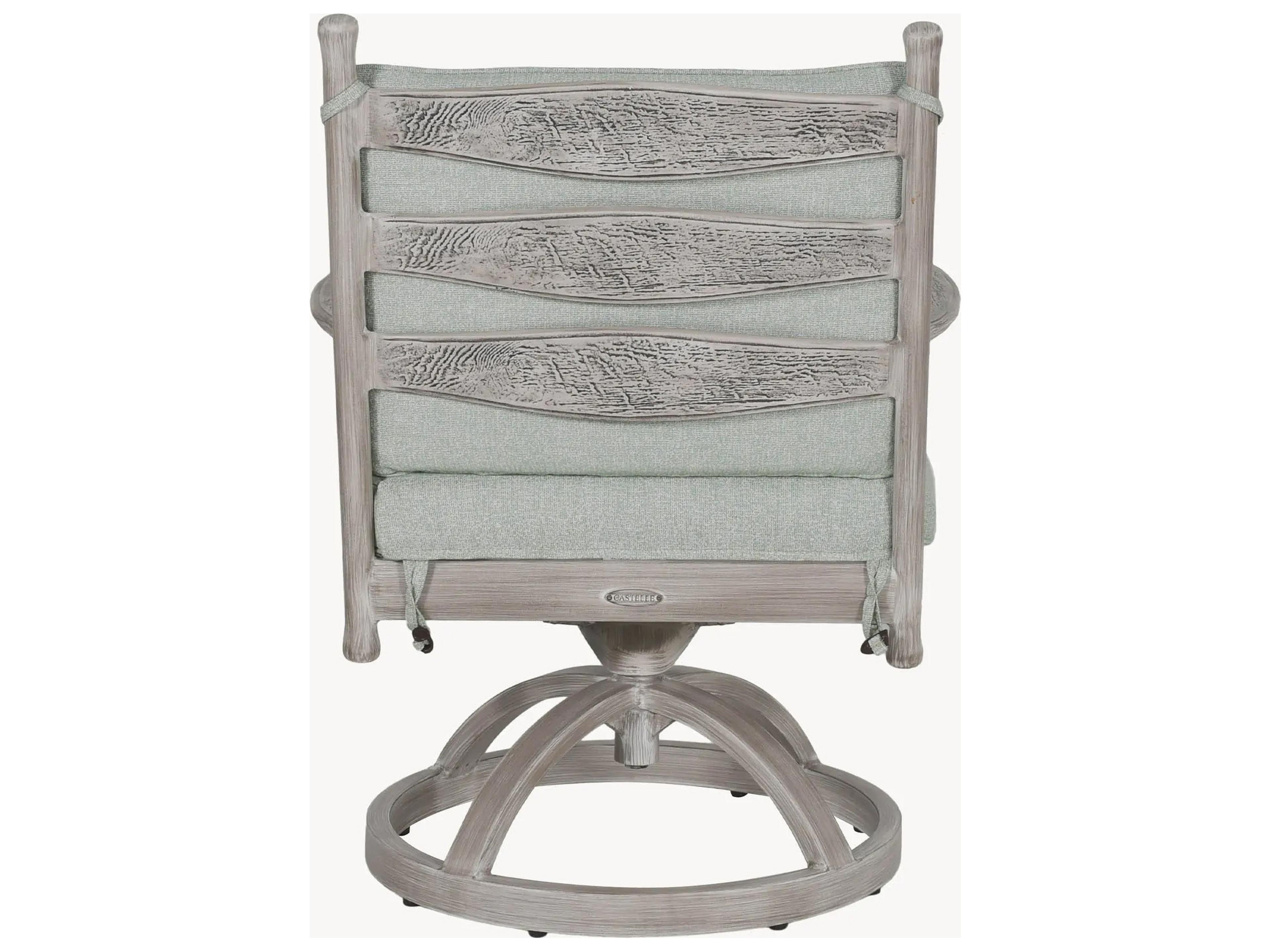 Castelle Lodge Formal Cast Aluminum Swivel Rocker Outdoor Dining Arm Chair with Seat Cushion
