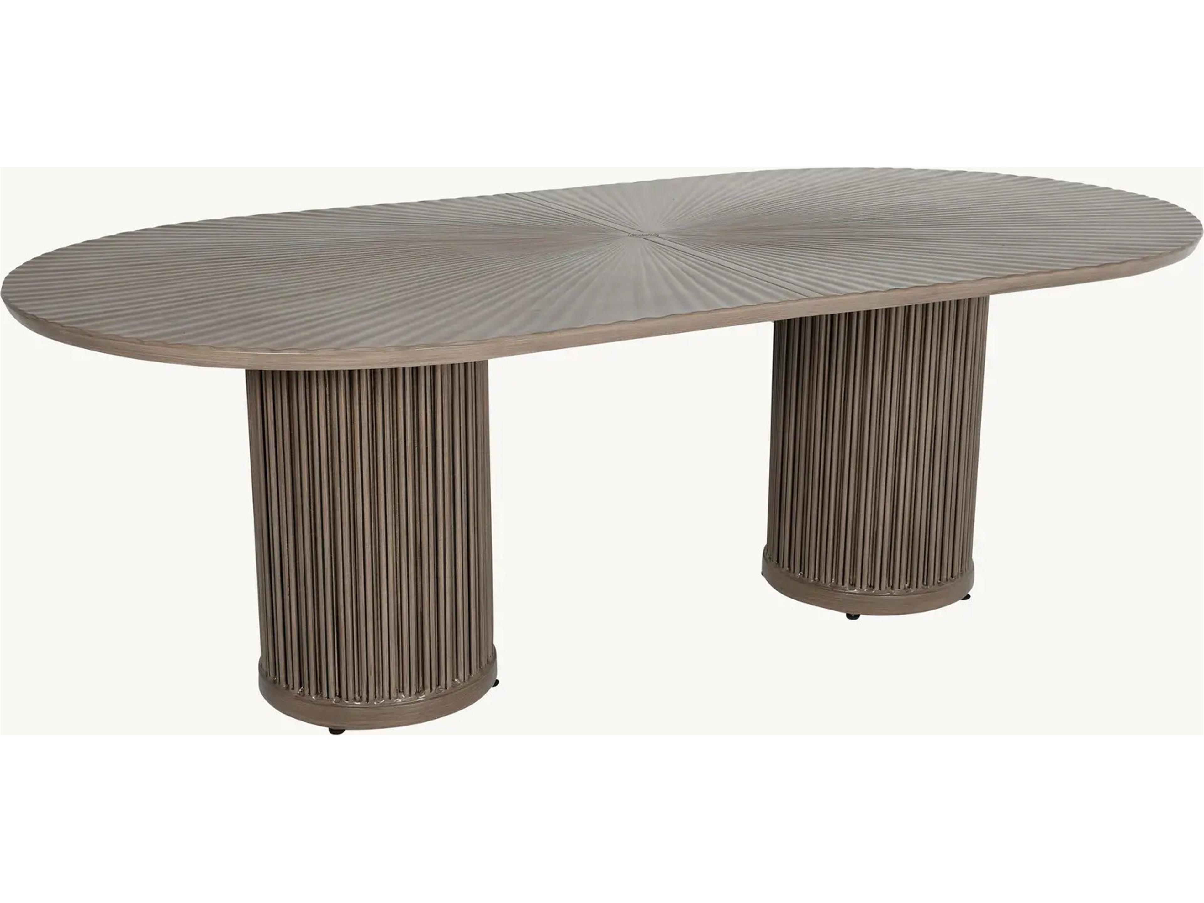 Samara Aluminum 84" x 42" Oval Dining Table with Umbrella Hole