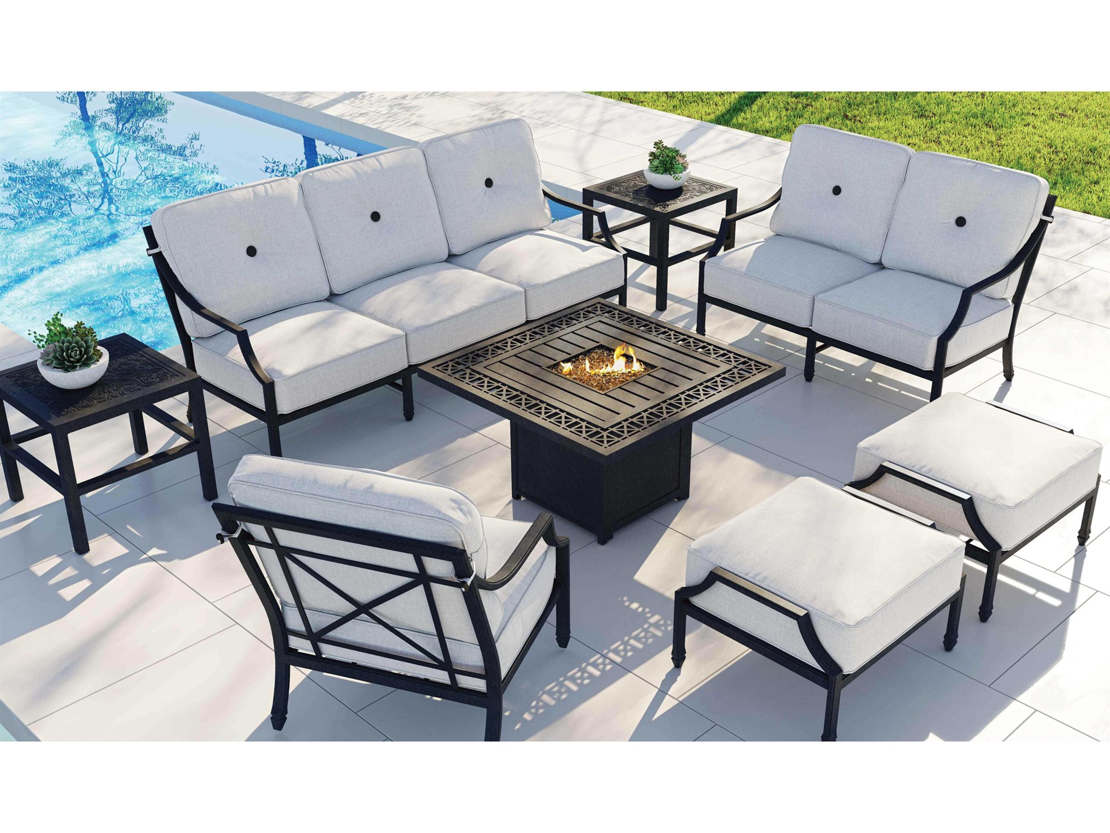 Lancaster Deep Seating Aluminum Fire Pit Outdoor Lounge Set