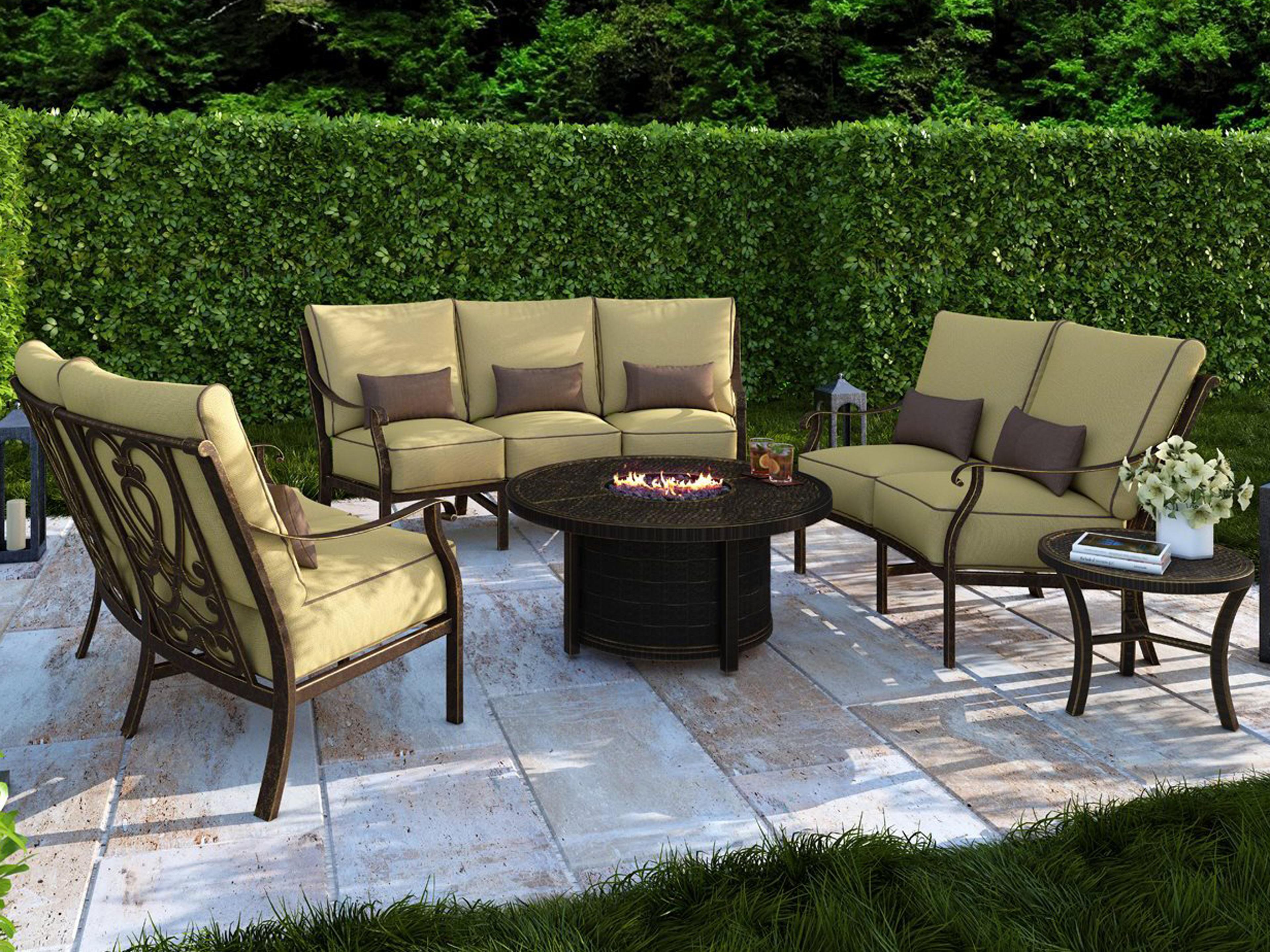Madrid Deep Seating Cast Aluminum Firepit Outdoor Patio Lounge Set