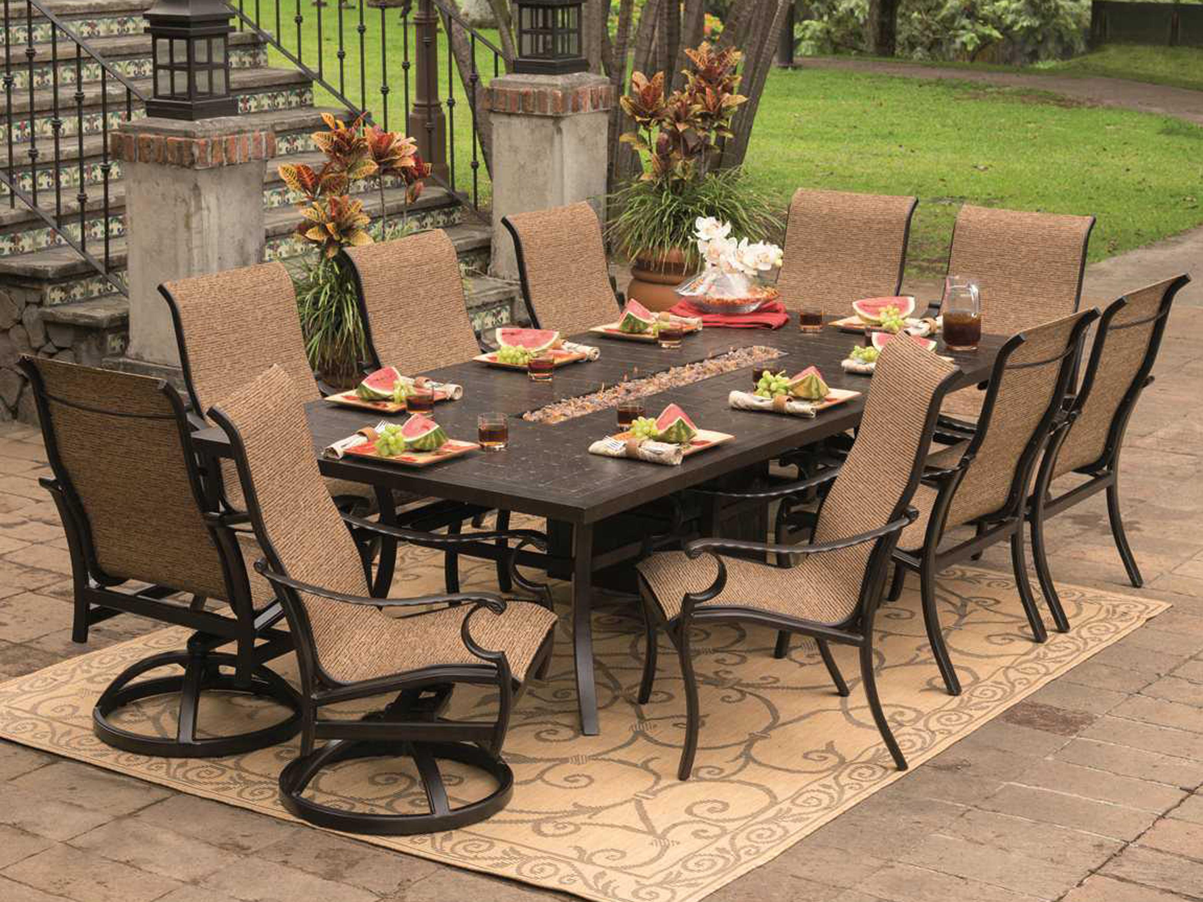 Monterey Sling Cast Aluminum Fire Pit Outdoor Dining Set