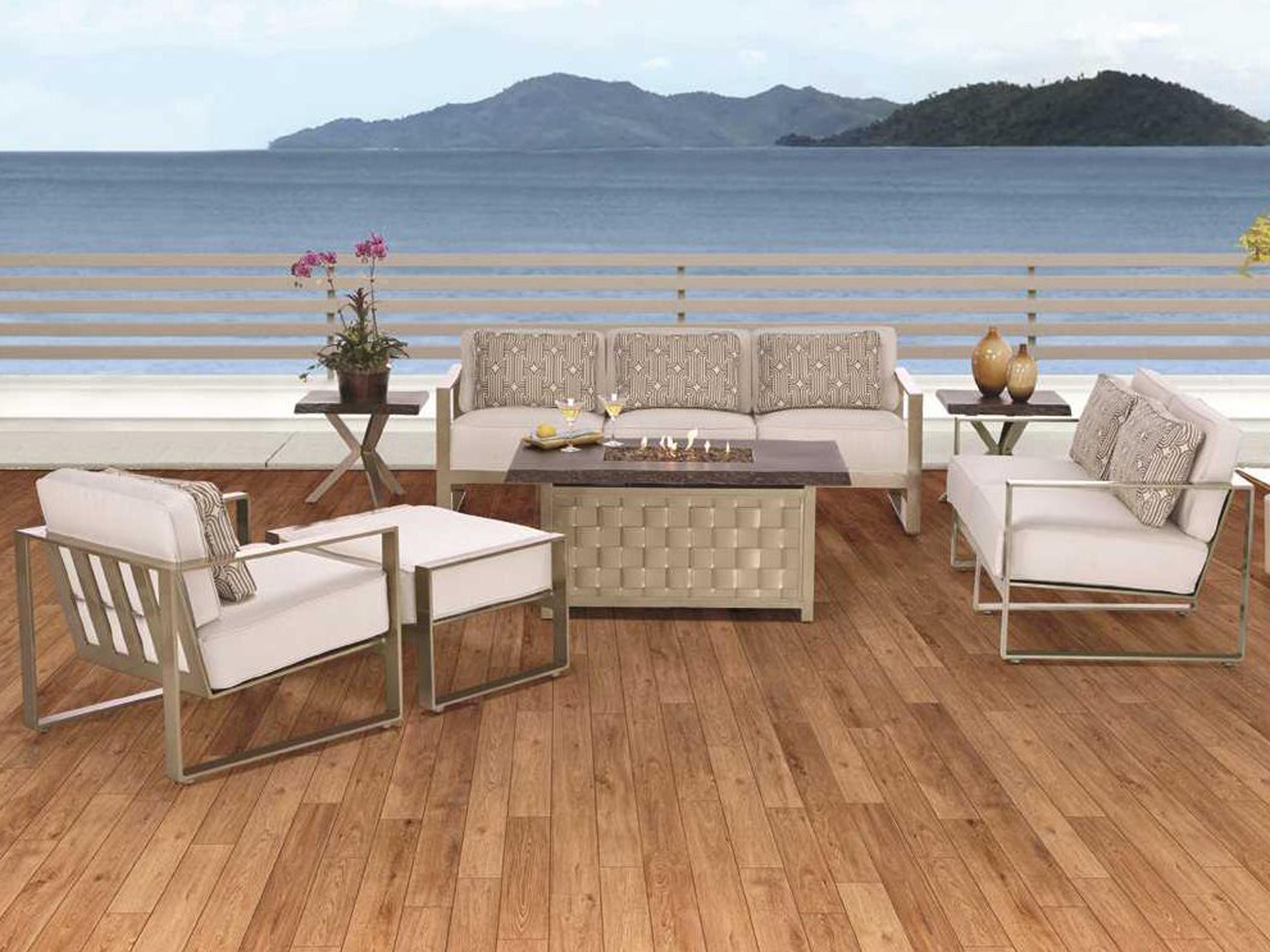 Park Place Deep Seating Cast Aluminum Cushion Fire Pit Outdoor Lounge Set