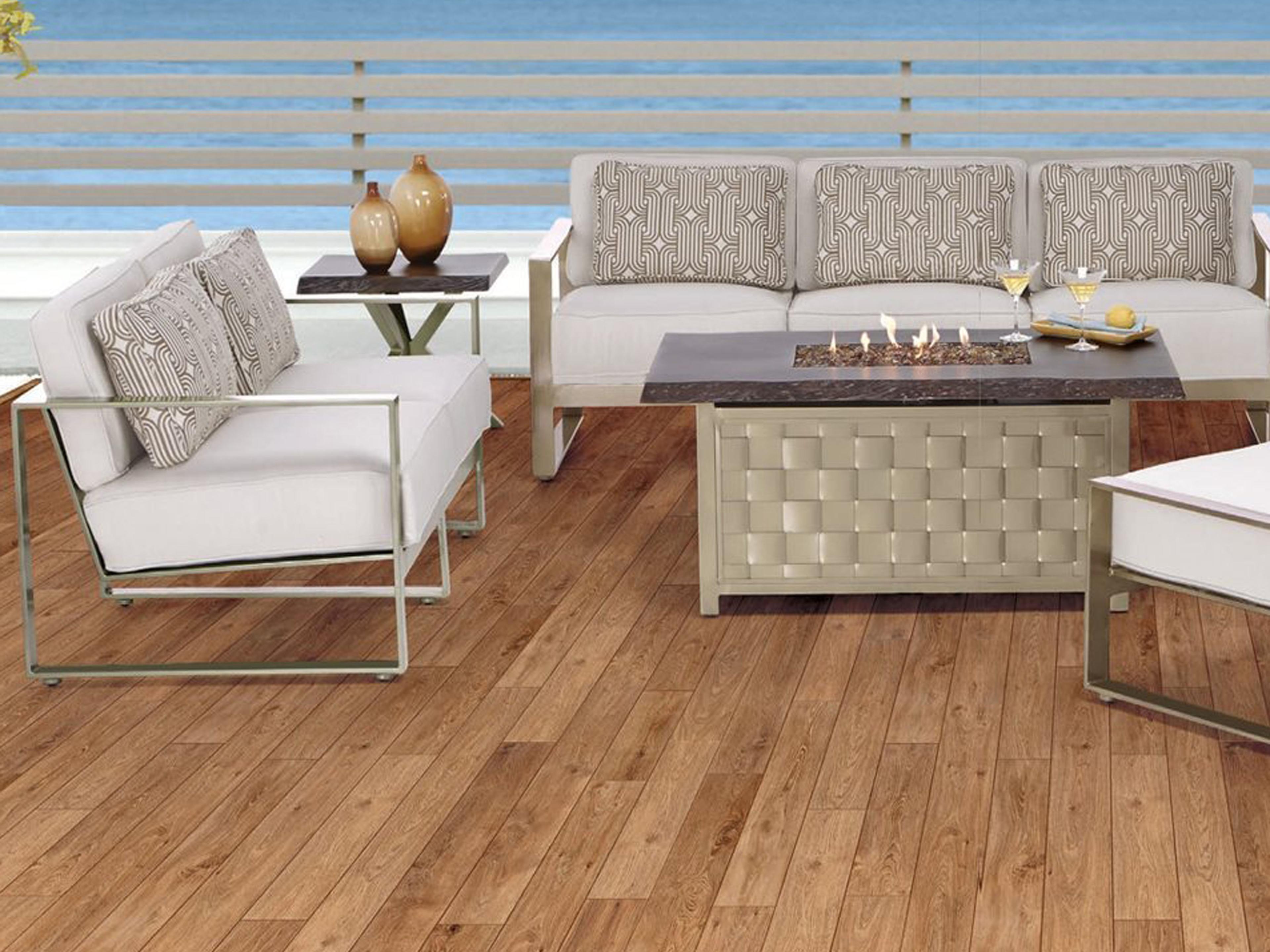 Castelle Park Place Deep Seating Cast Aluminum Cushion Fire Pit Outdoor Lounge Set