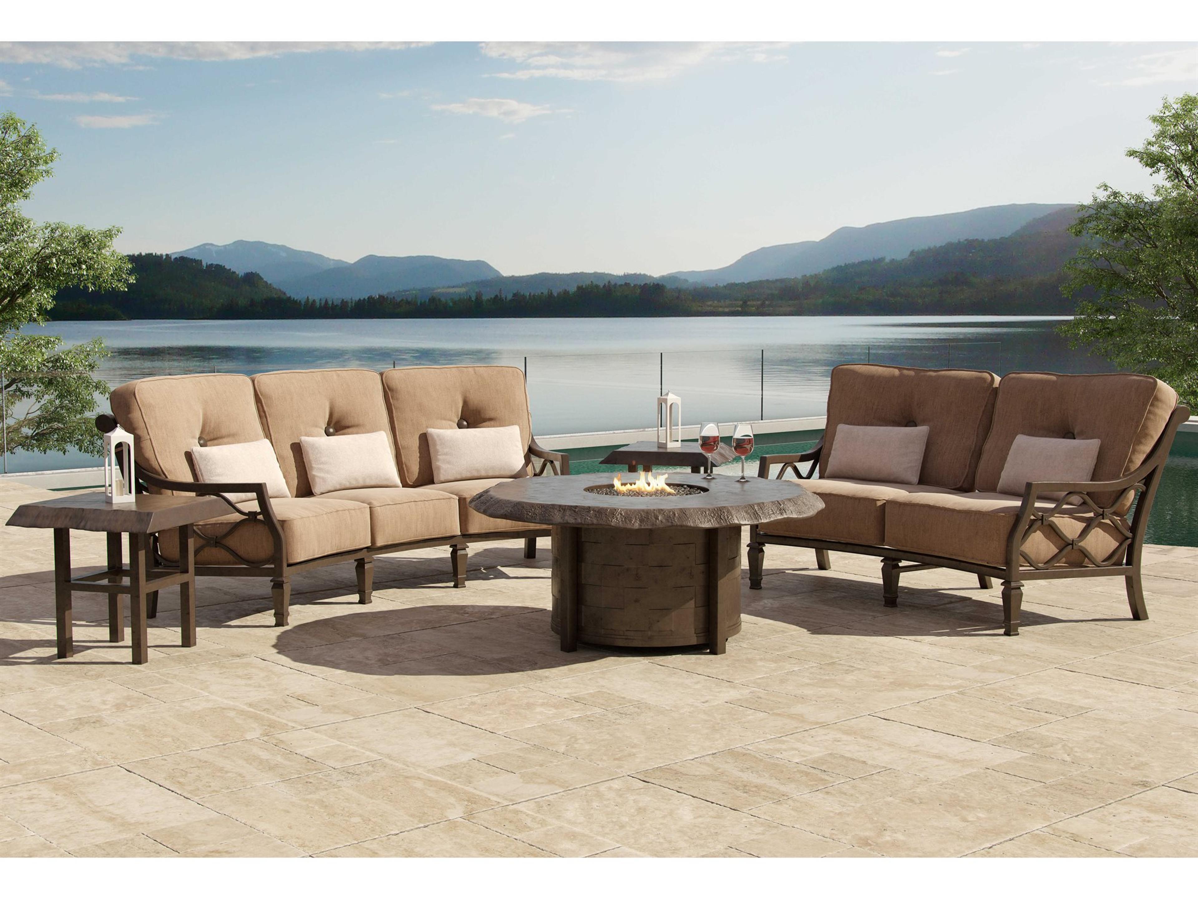 Villa Bianca Deep Seating Cast Aluminum Fire Pit Patio Lounge Set