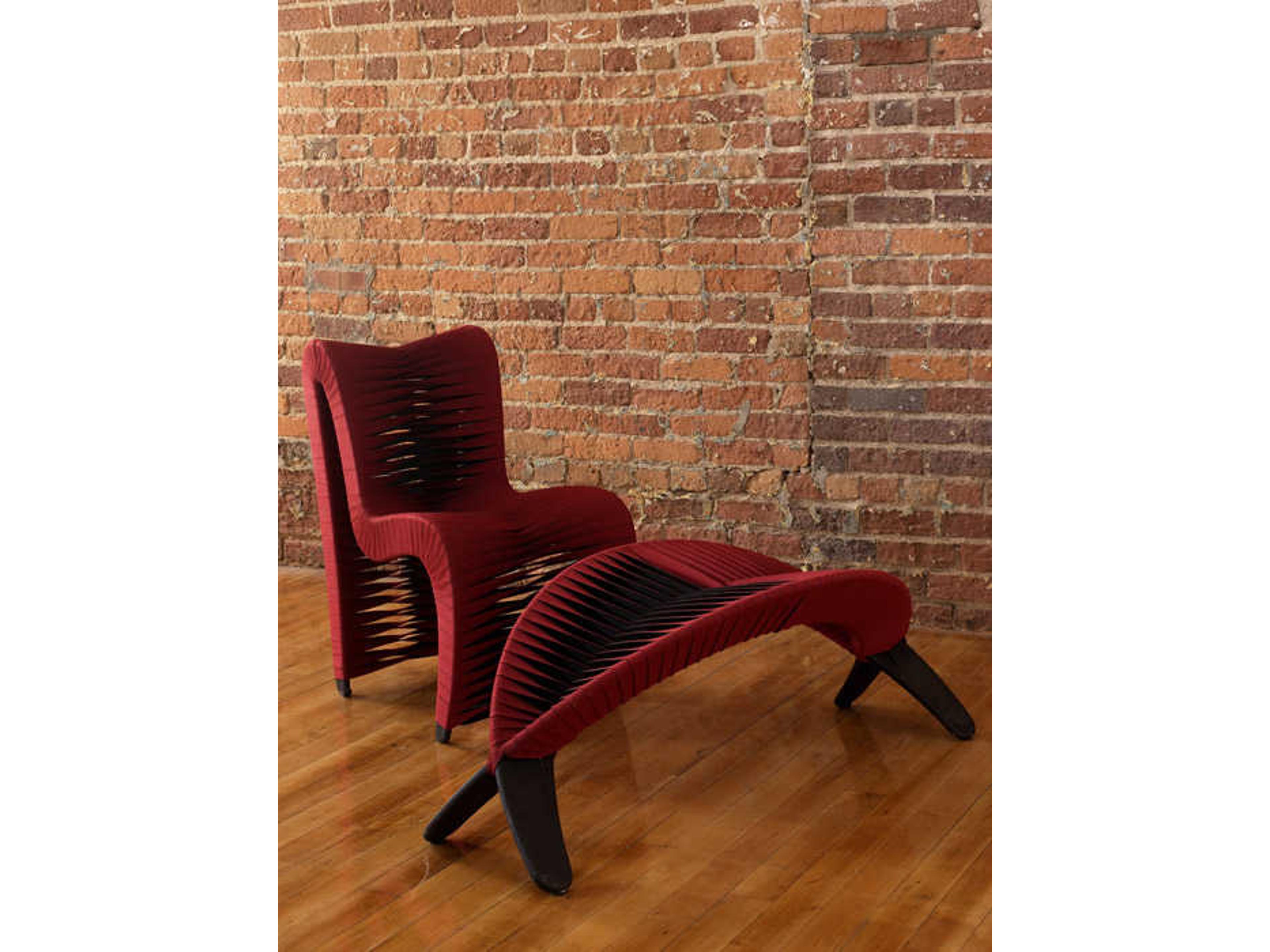 Phillips Collection Seat Belt Red Upholstered Side Dining Chair