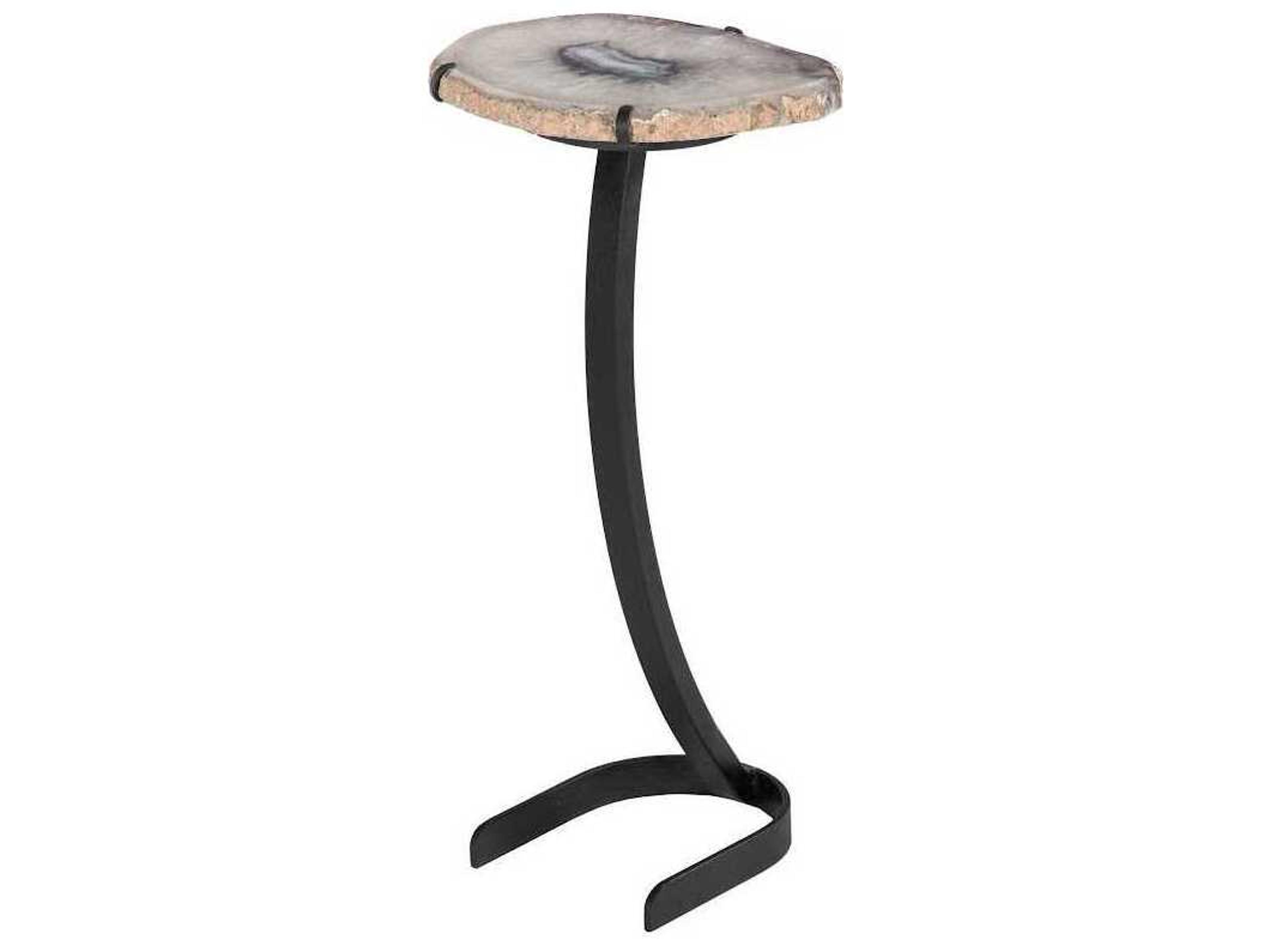 Elements 9" Round Stone Natural White End Table