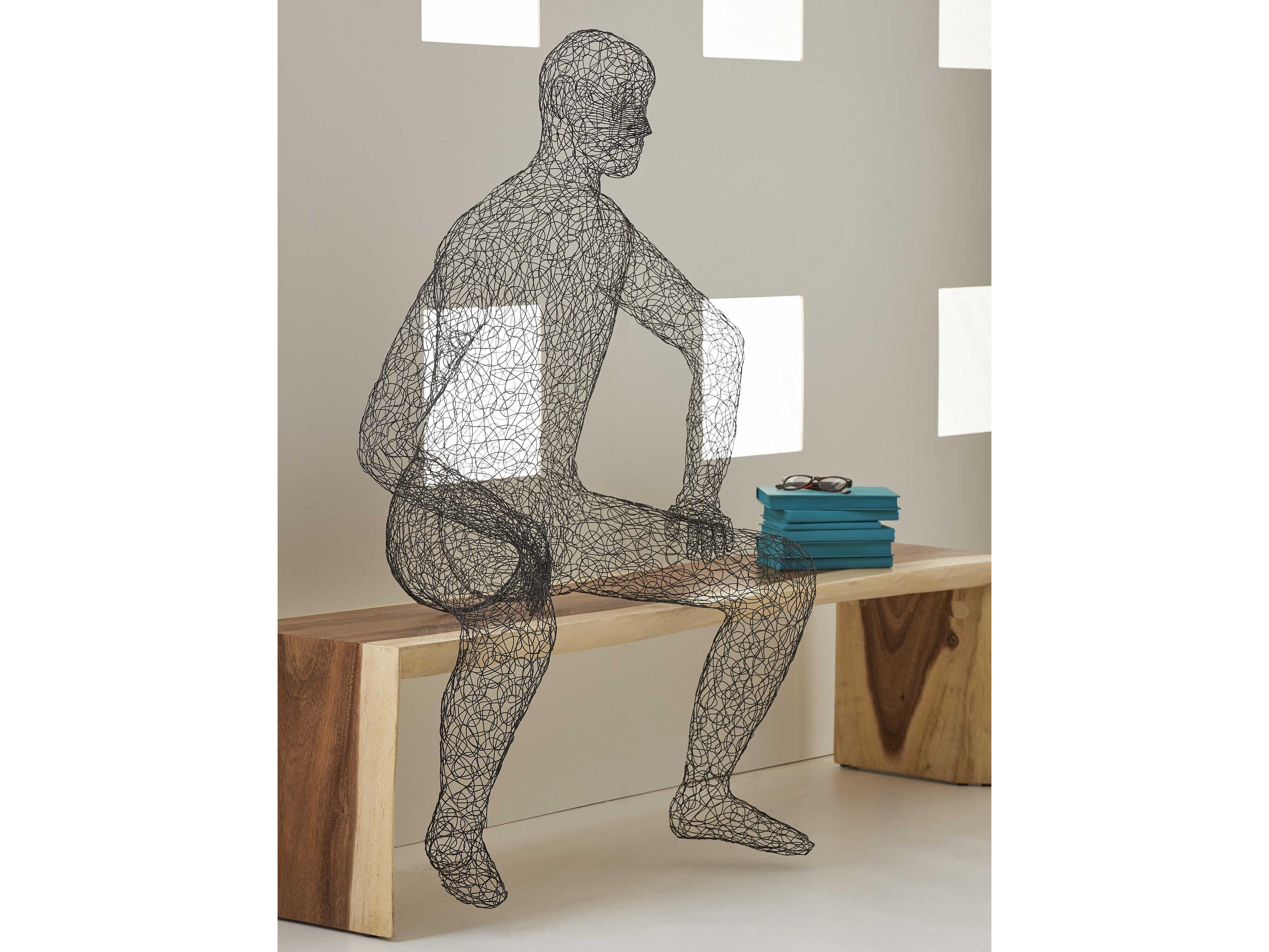 Phillips Collection Black Crazy Wire Lounging Male Sculpture