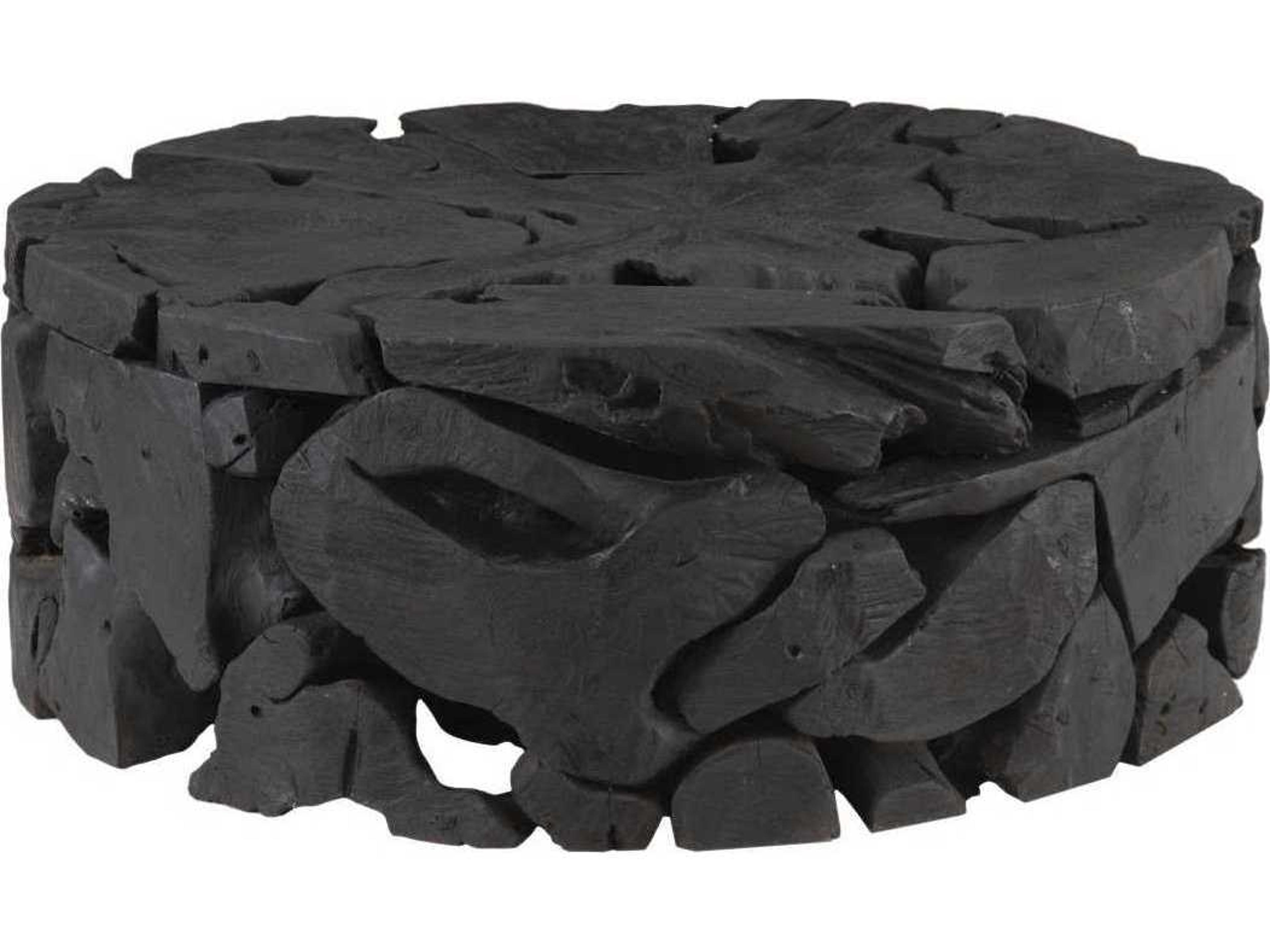 Teak Chunk Round Coffee Table Black