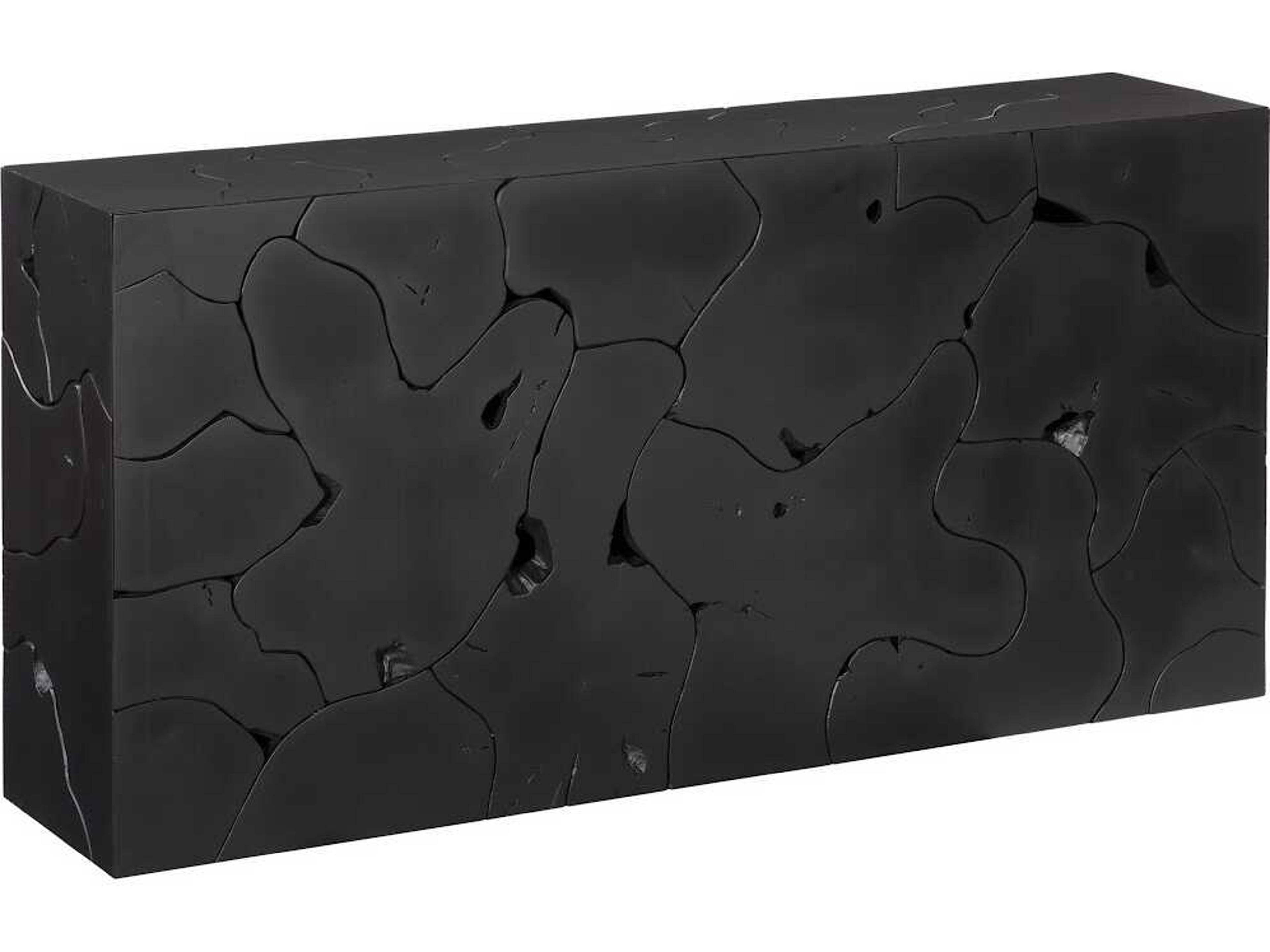 Luxecor Teak Slice Rectangular Wood Black Console Table