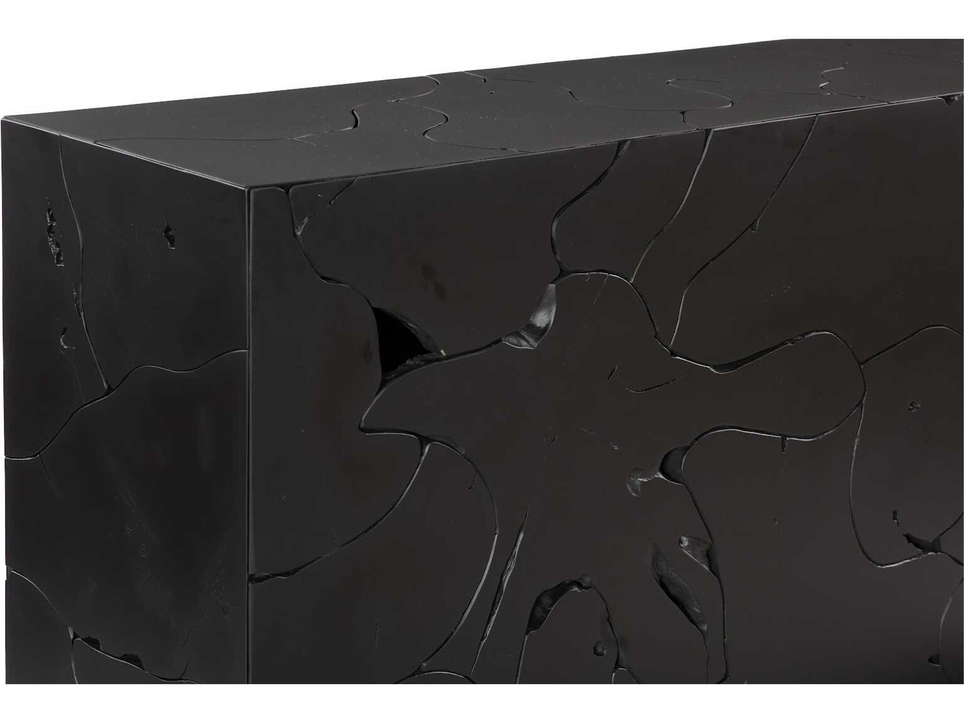 Luxecor Teak Slice Rectangular Wood Black Console Table