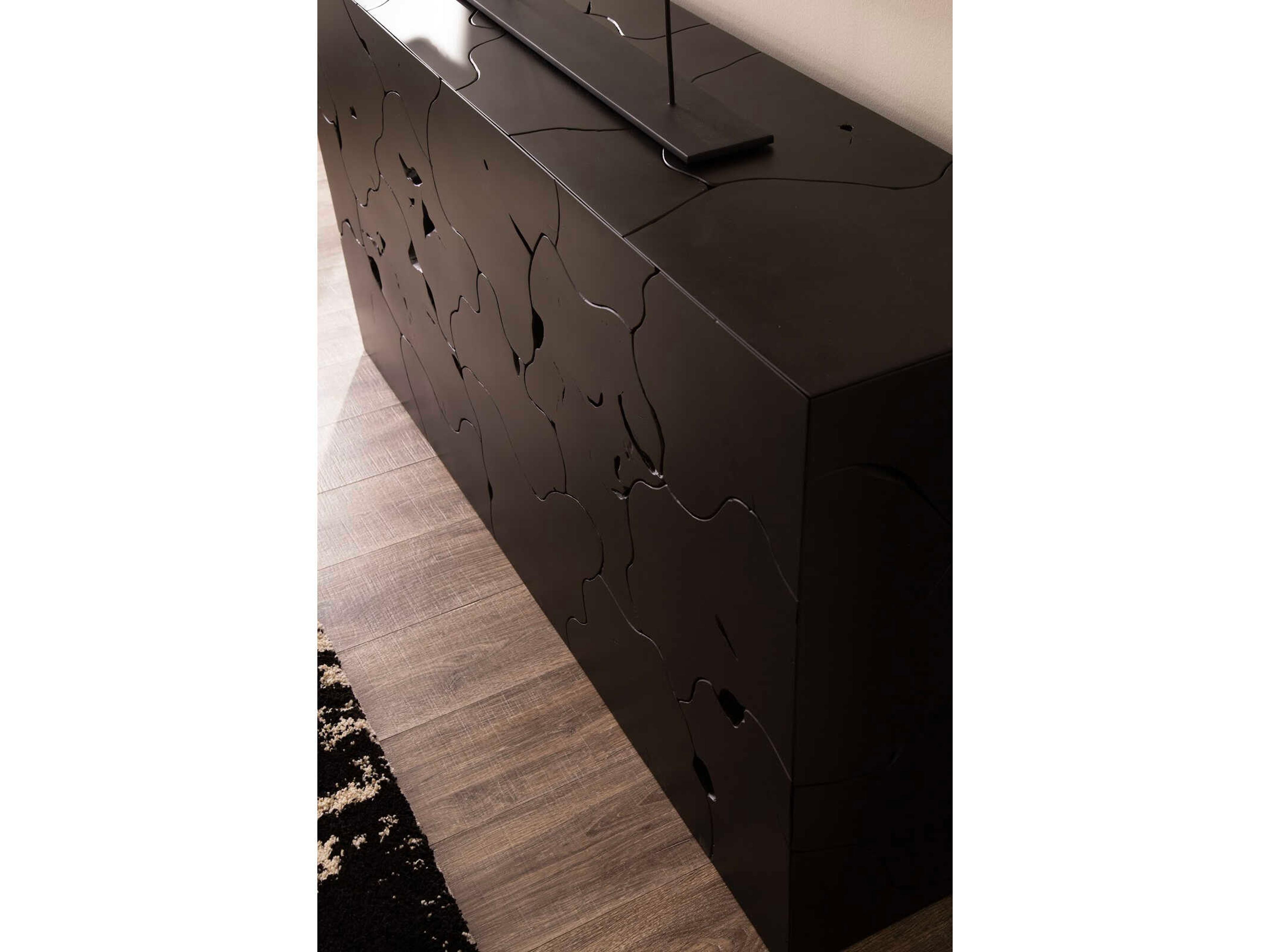 Luxecor Teak Slice Rectangular Wood Black Console Table