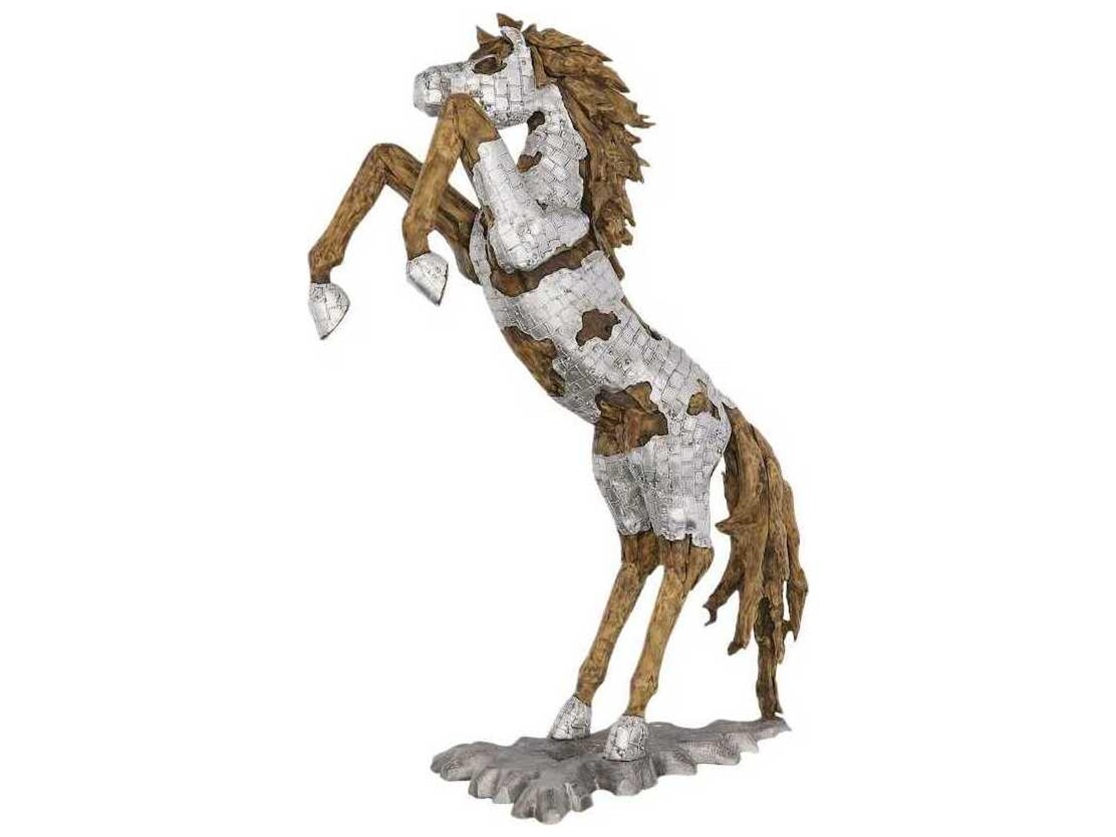 Rearing Mustang Horse Woodland Sculpture