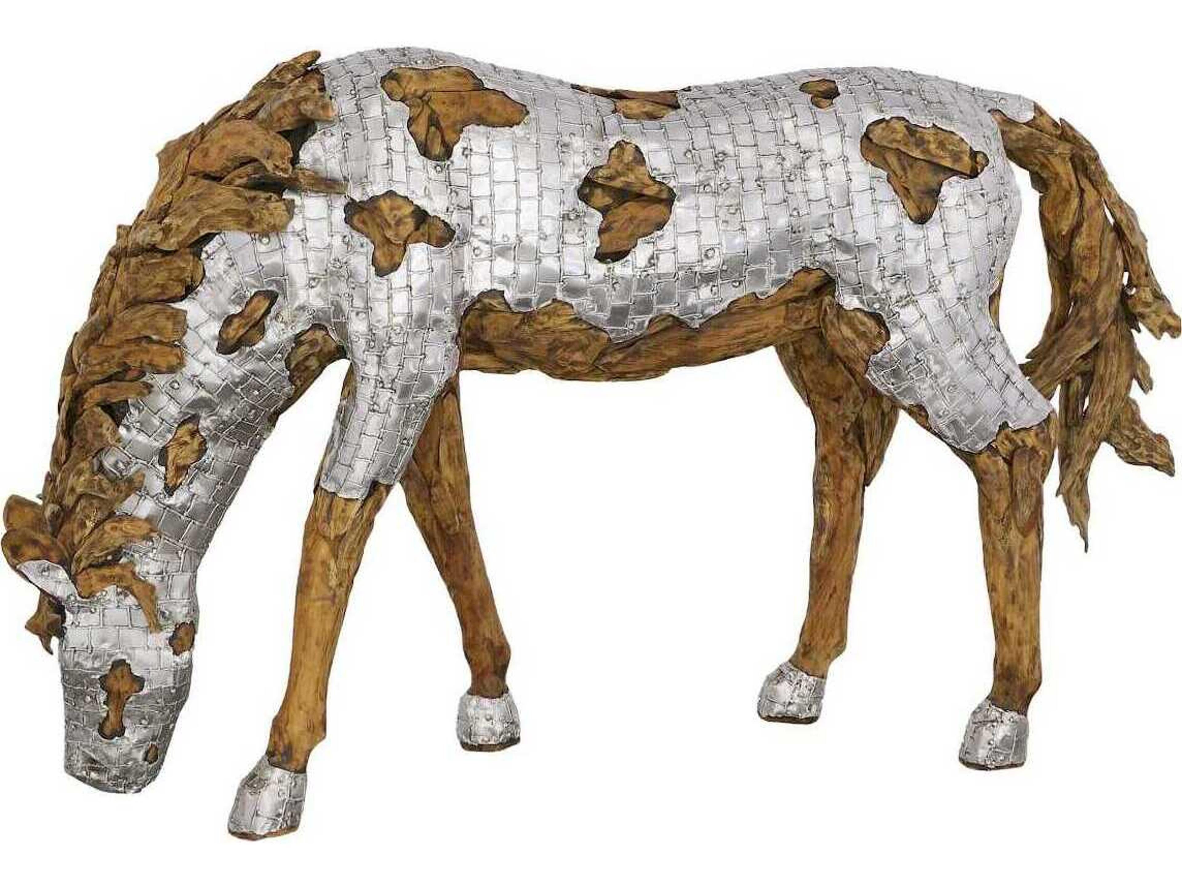 Mustang Horse Armored Sculpture Grazing Natural Silver