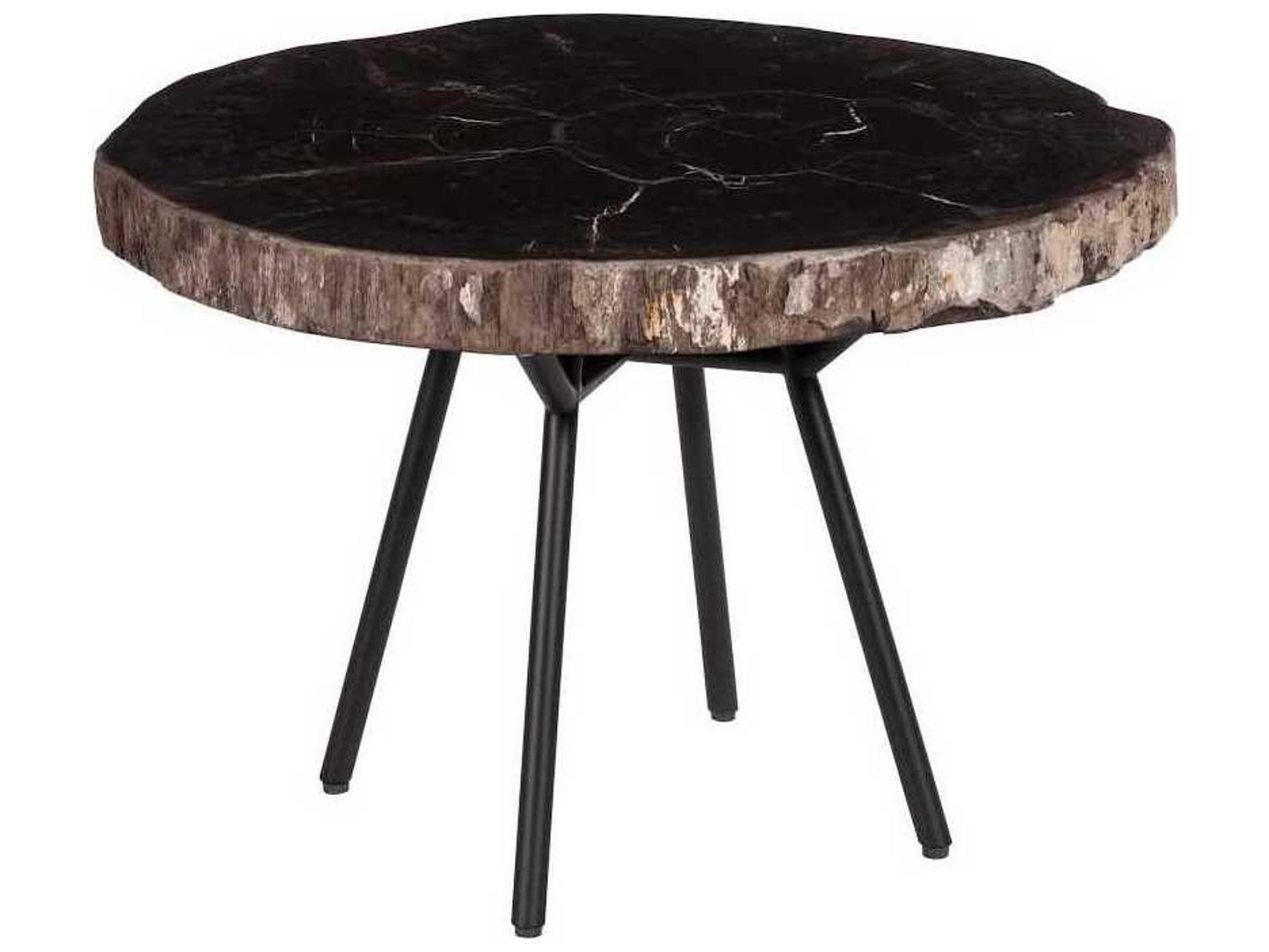 Elements Petrified Round Wood Black Brown Coffee Table