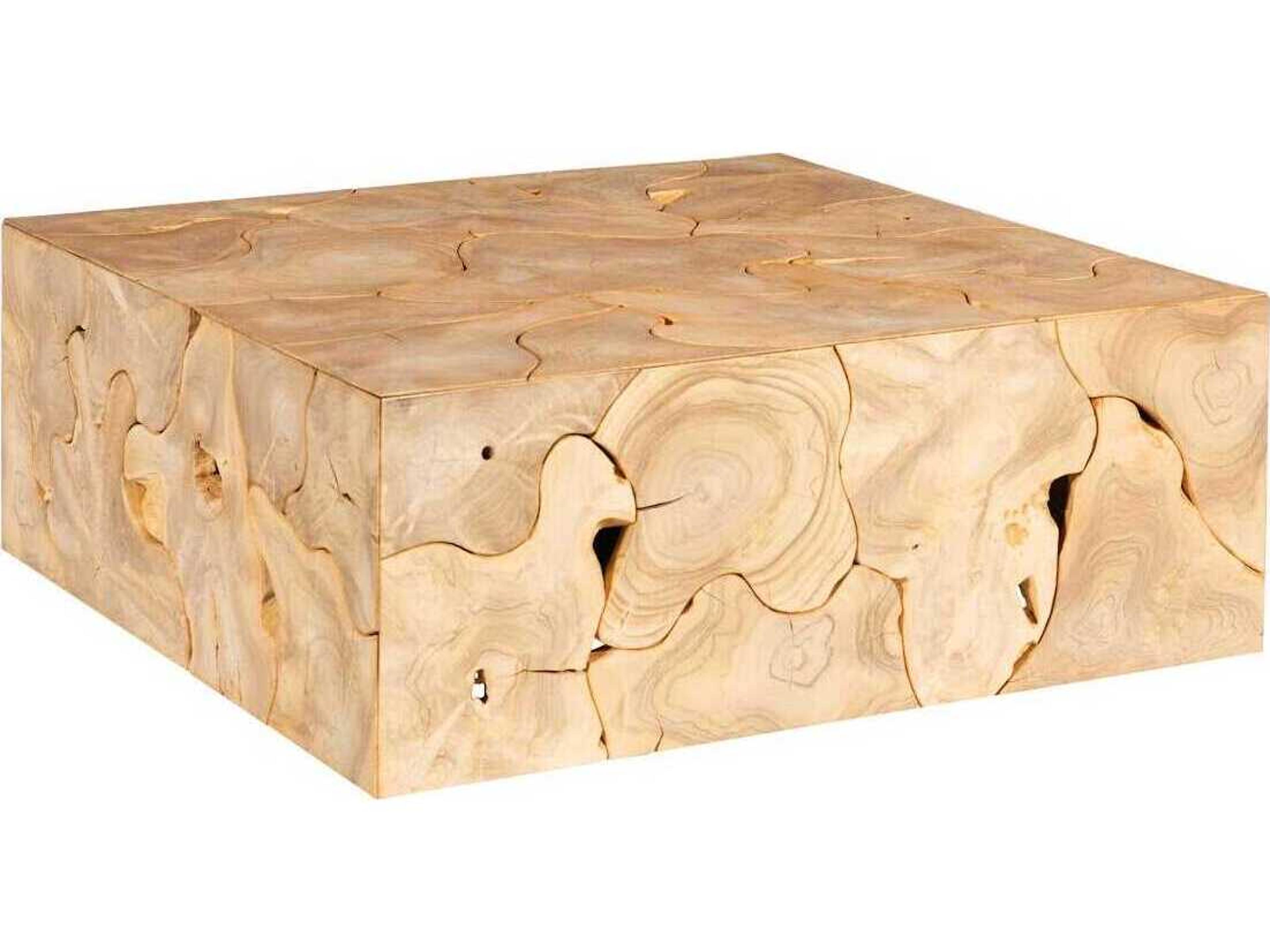 Teak Slice Square Wood Bleached Brown Coffee Table