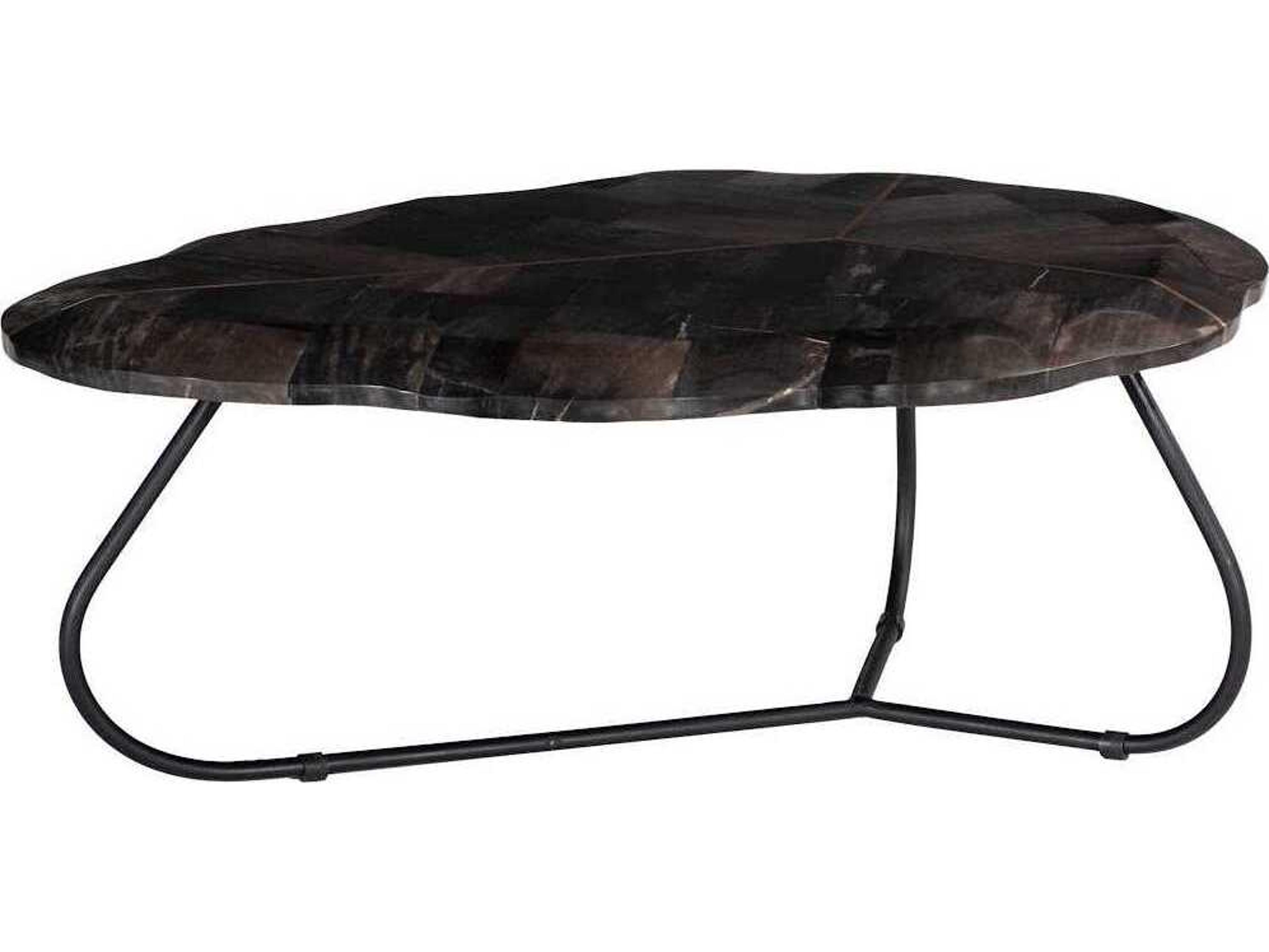 Mosaic Leaf Petrified Wood Natural Black Gold Coffee Table