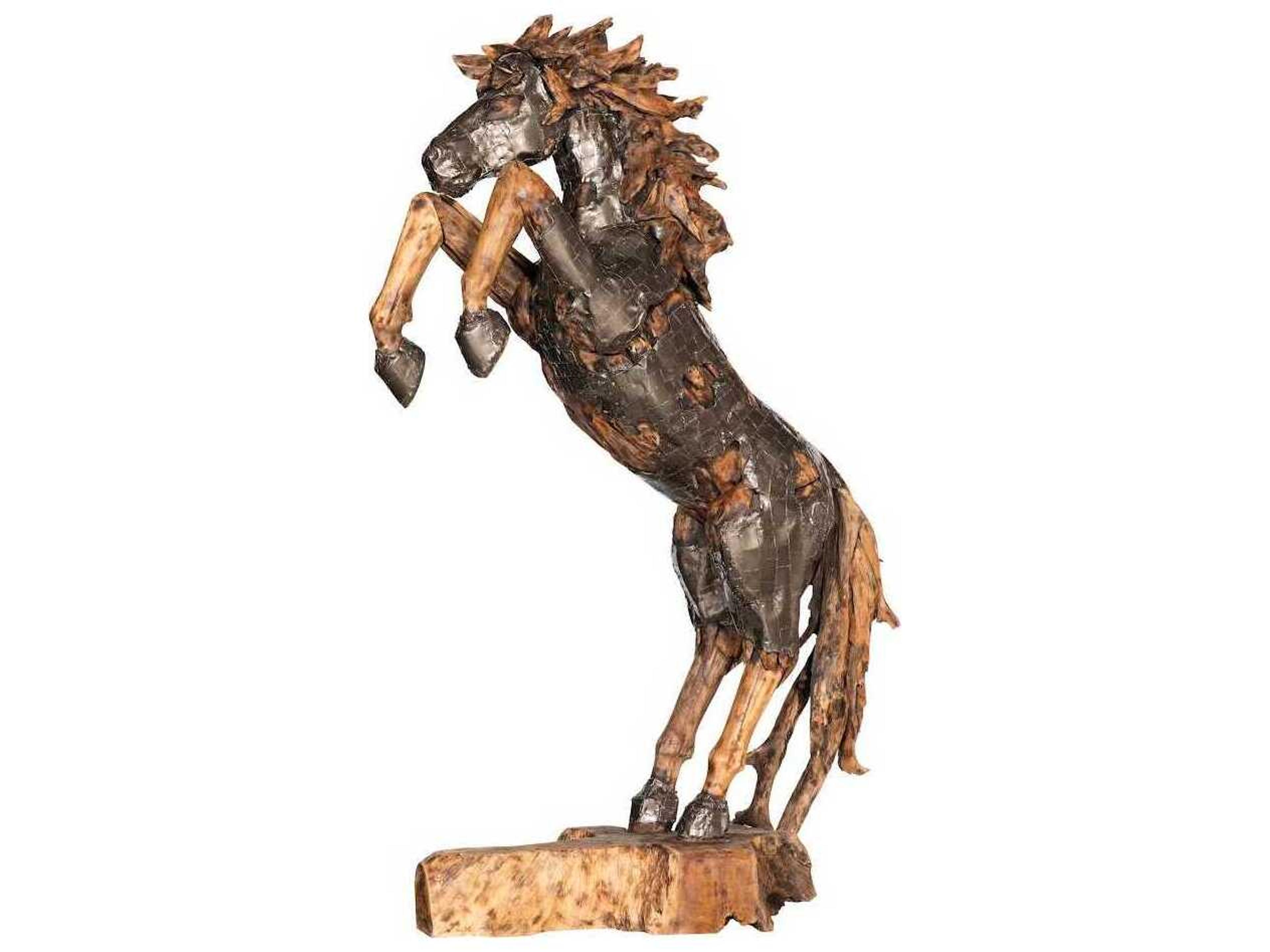 Mustang Horse Armored Rearing Sculpture Natural Bronze