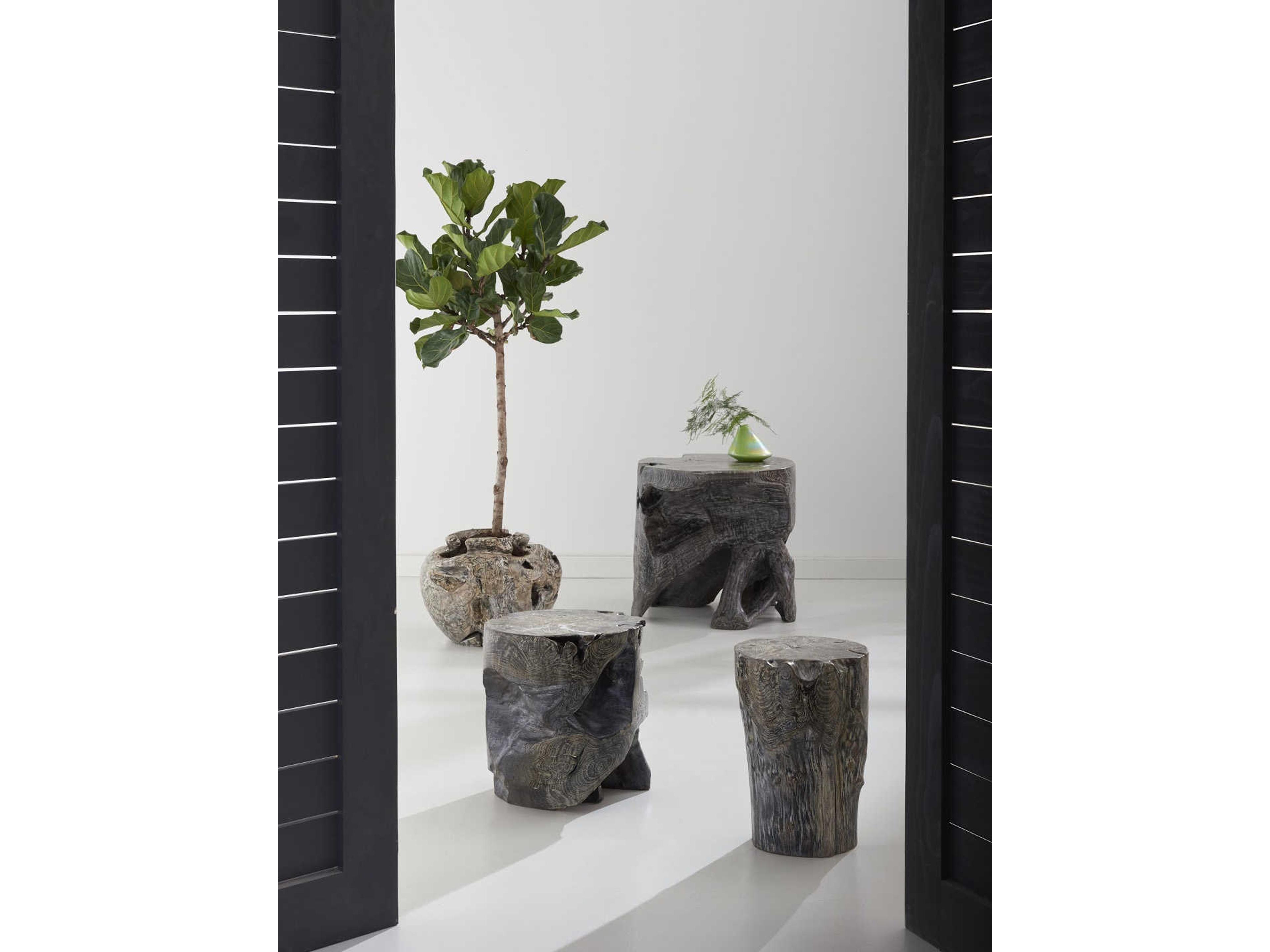 Phillips Collection Round Wood Black Wash Grey End Table