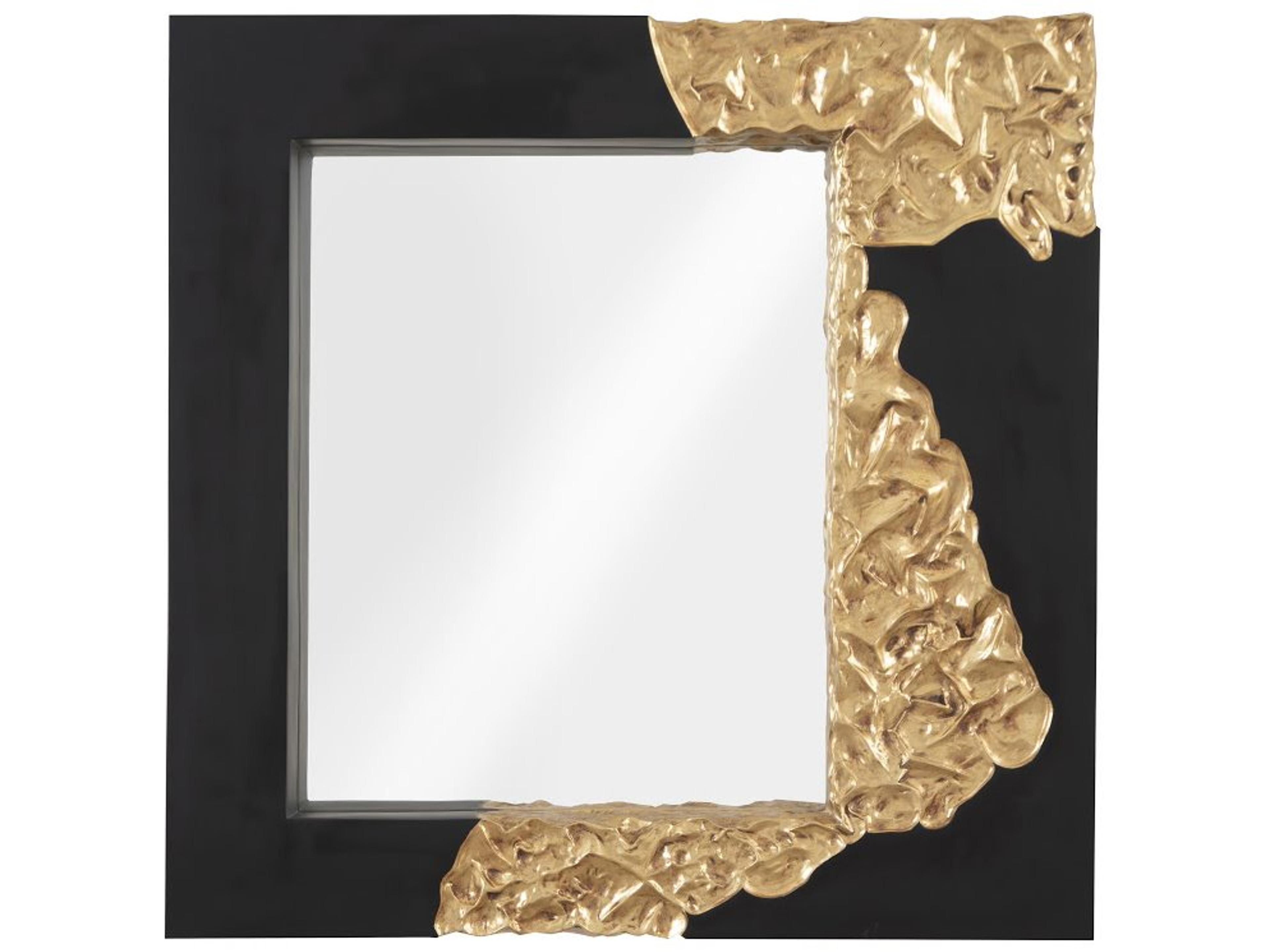 Gold Leaf Black Wall Mirror Square