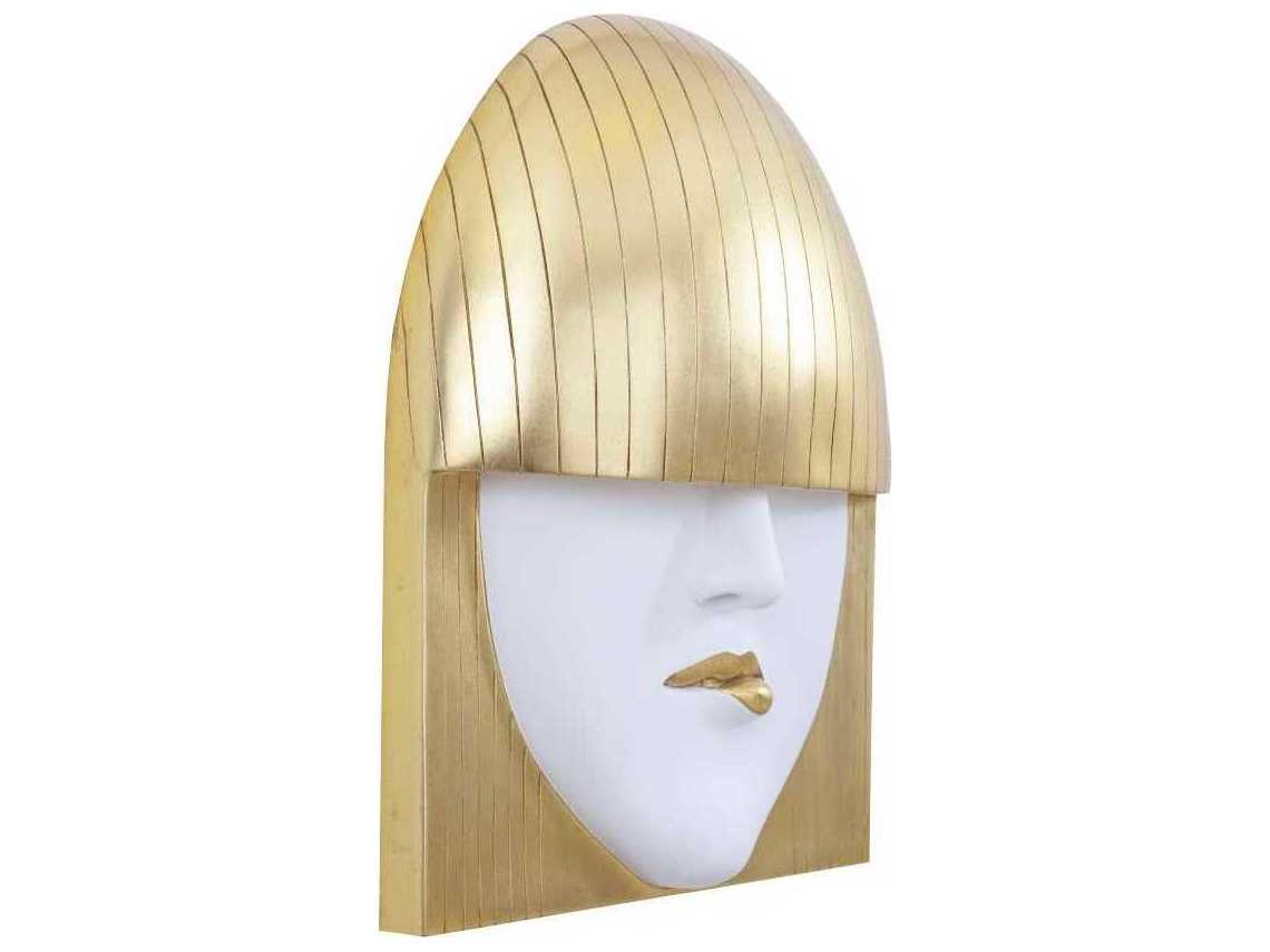 Phillips Collection Large White and Gold Leaf Pout Fashion Faces 3D Wall Art