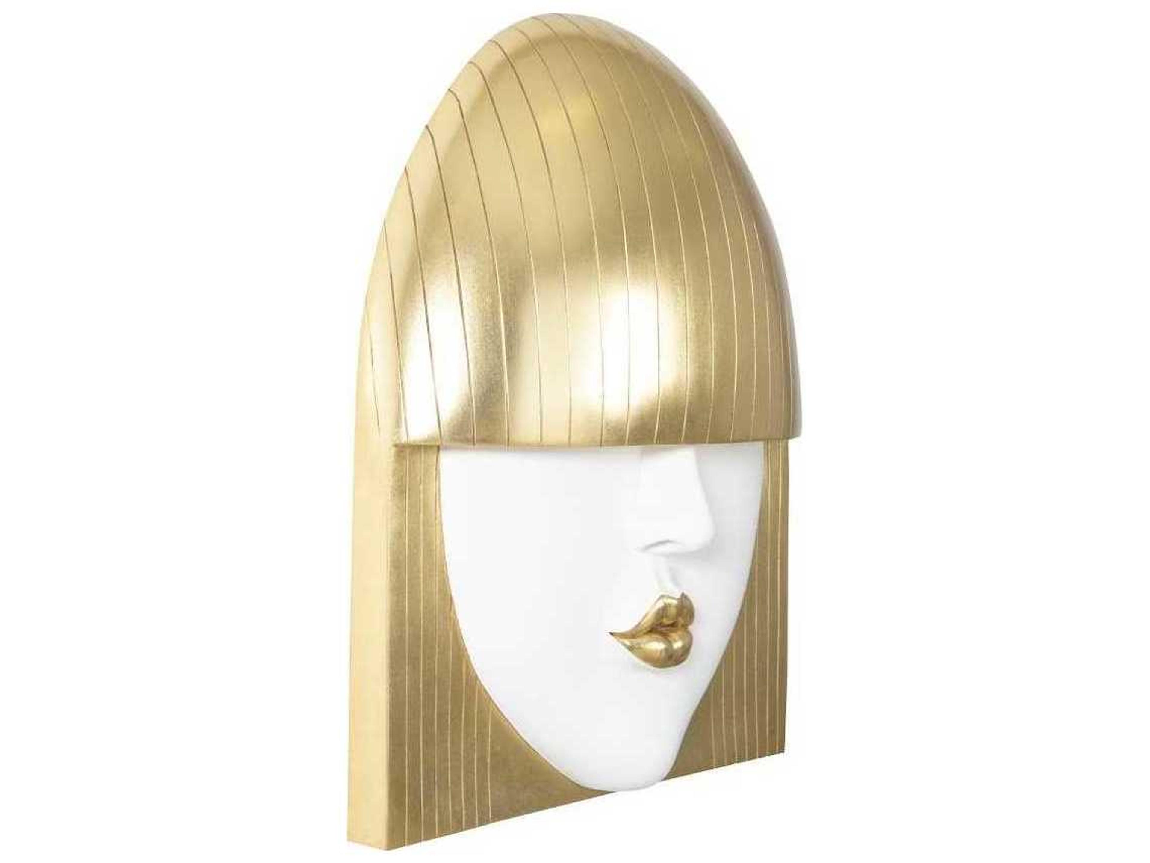 Phillips Collection Large White and Gold Leaf Kiss Fashion Faces 3D Wall Art